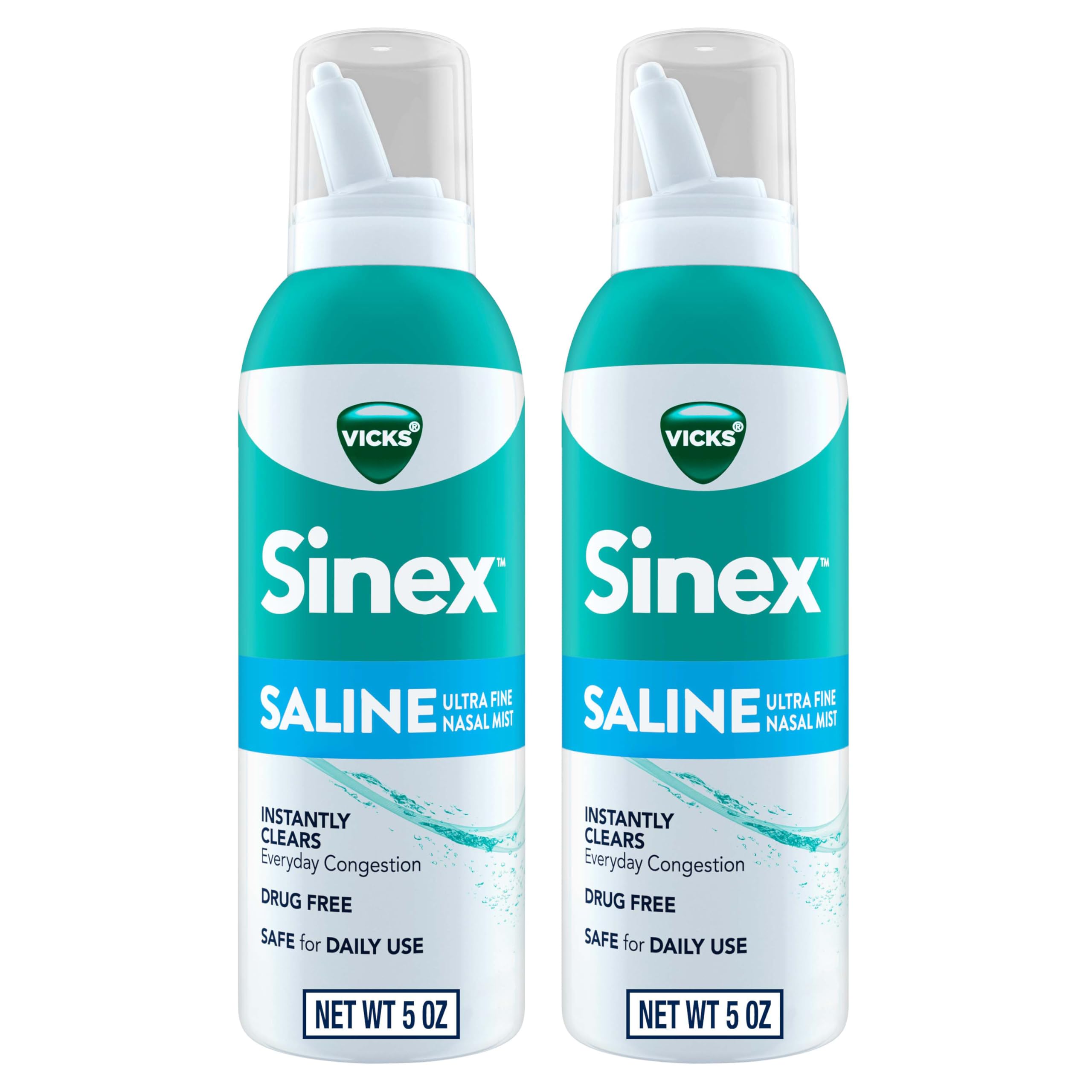 Vicks Sinex SALINE Nasal Spray, Drug Free Ultra Fine Mist, Clear Everyday Sinus Congestion Fast, Clear Mucus from a Cold or Alle