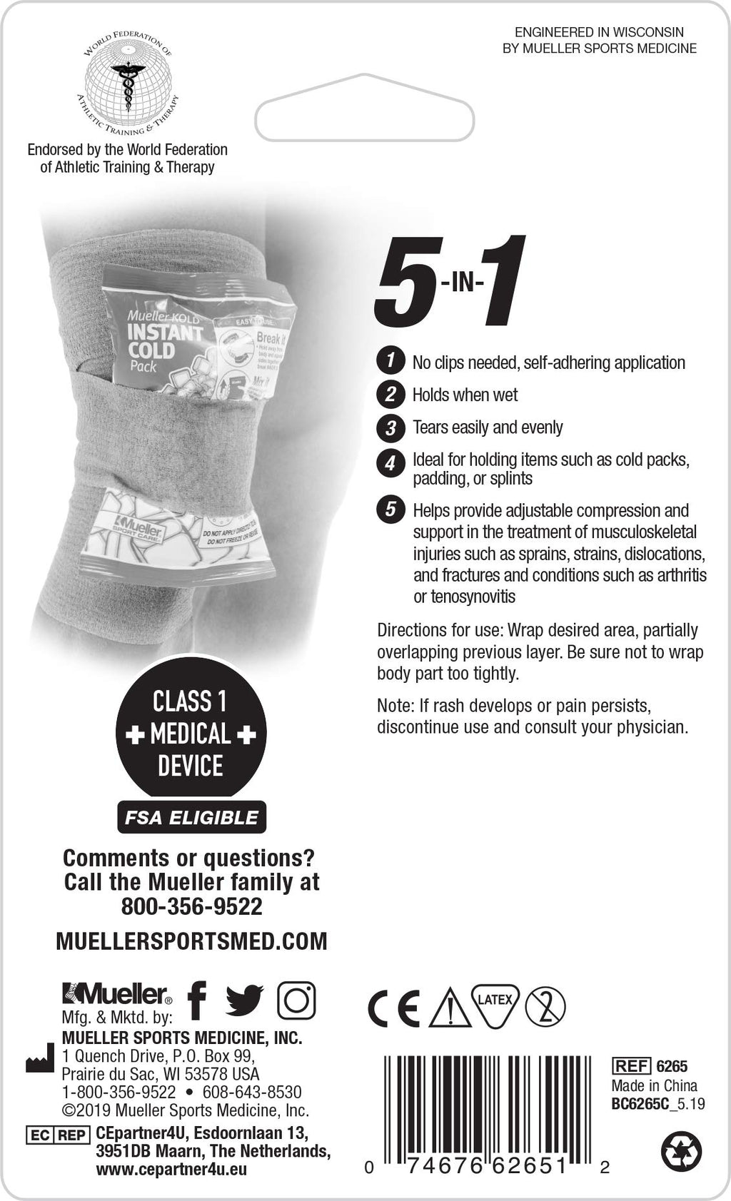 MUELLER Self Adhering Bandage, 4 Inch x 5 Yards