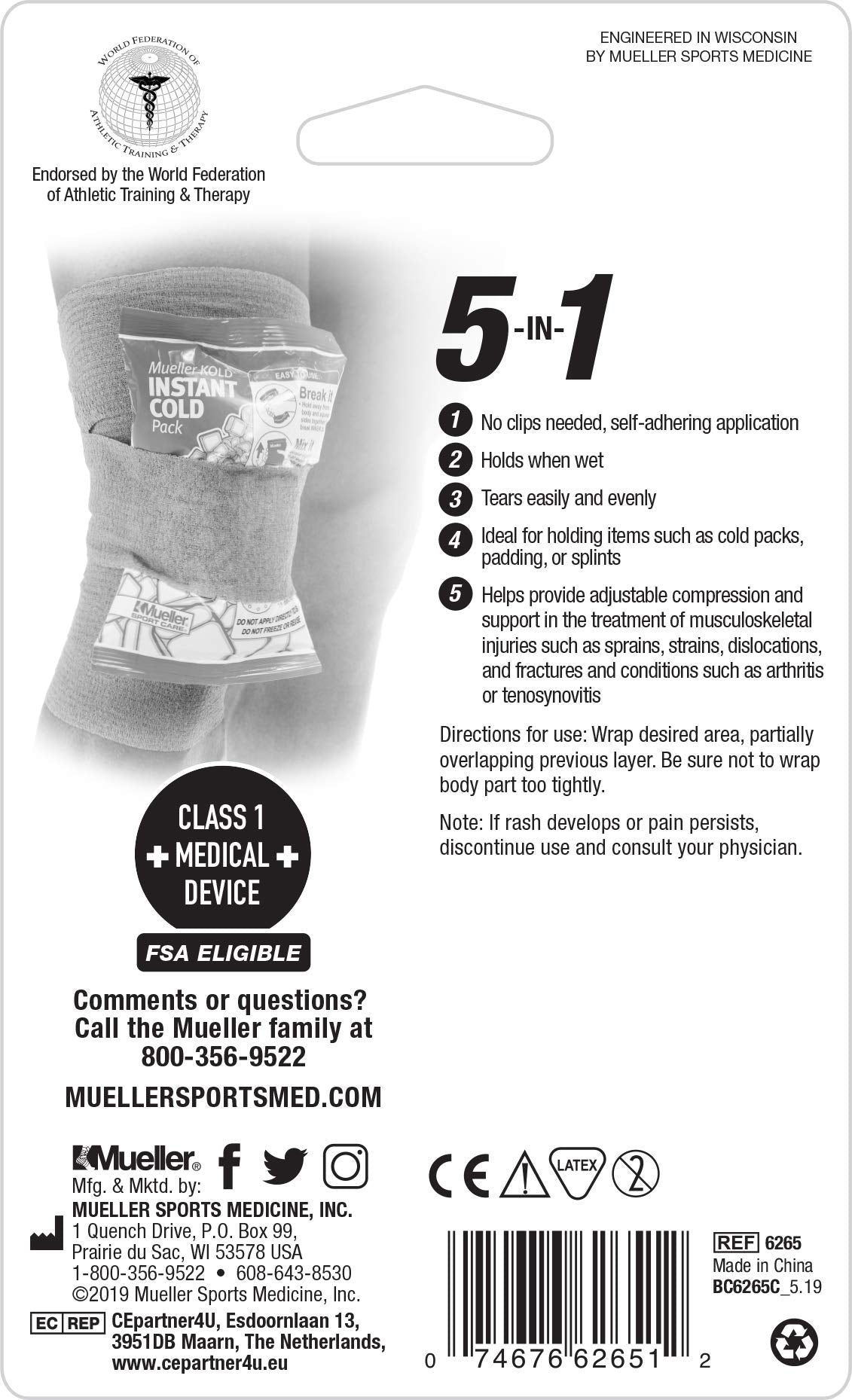 MUELLER Self Adhering Bandage, 4 Inch x 5 Yards