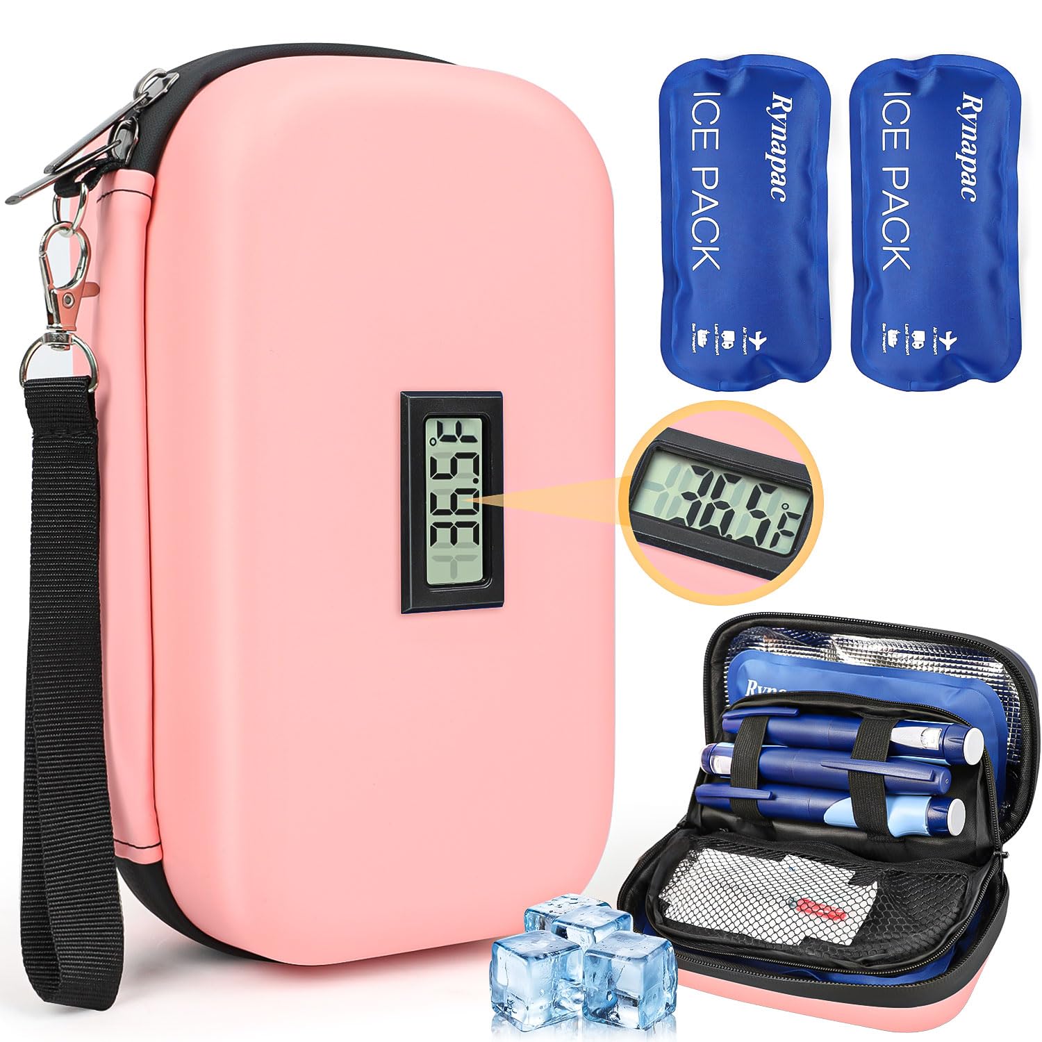 Rynapac Insulin Cooler Travel Case - TSA Approved Medication Diabetic Cooler for Travel with Fahrenheit Temperature Display, Inc