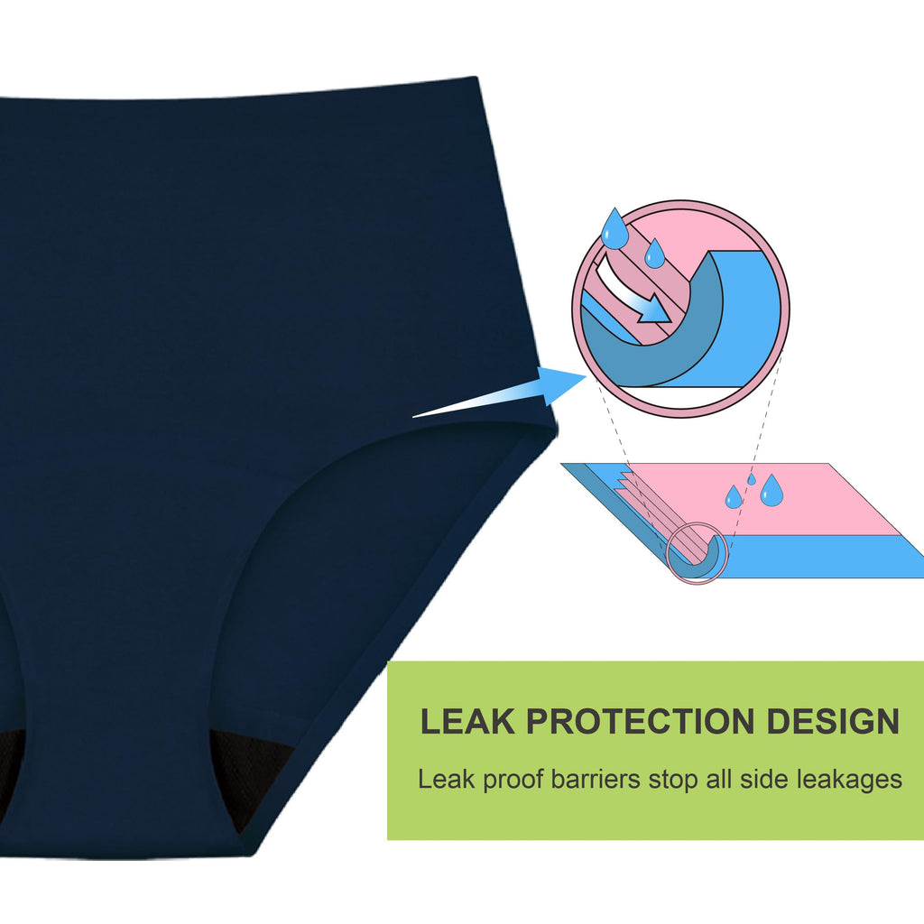 IRISMORII Absorbent Incontinence Underwear for Women Washable Leak Proof Seamless Urine Postpartum Protective Brief (Dark Blue 4