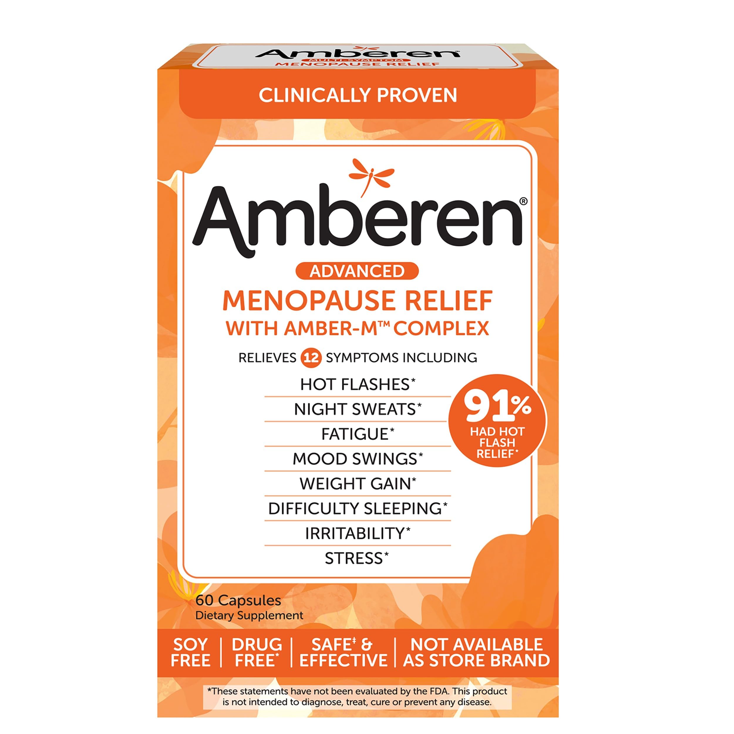 Amberen Menopause Supplements for Women, Multi-Symptom Relief, Helps Support Hormone Balance, Hot Flashes & Night Sweats, Sugar 