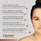 Liquimat Medium Acne Treatment Lotion & Blemish Concealer - Skin Clearing Oil-Free Liquid Foundation For Acne Prone Skin With 4%