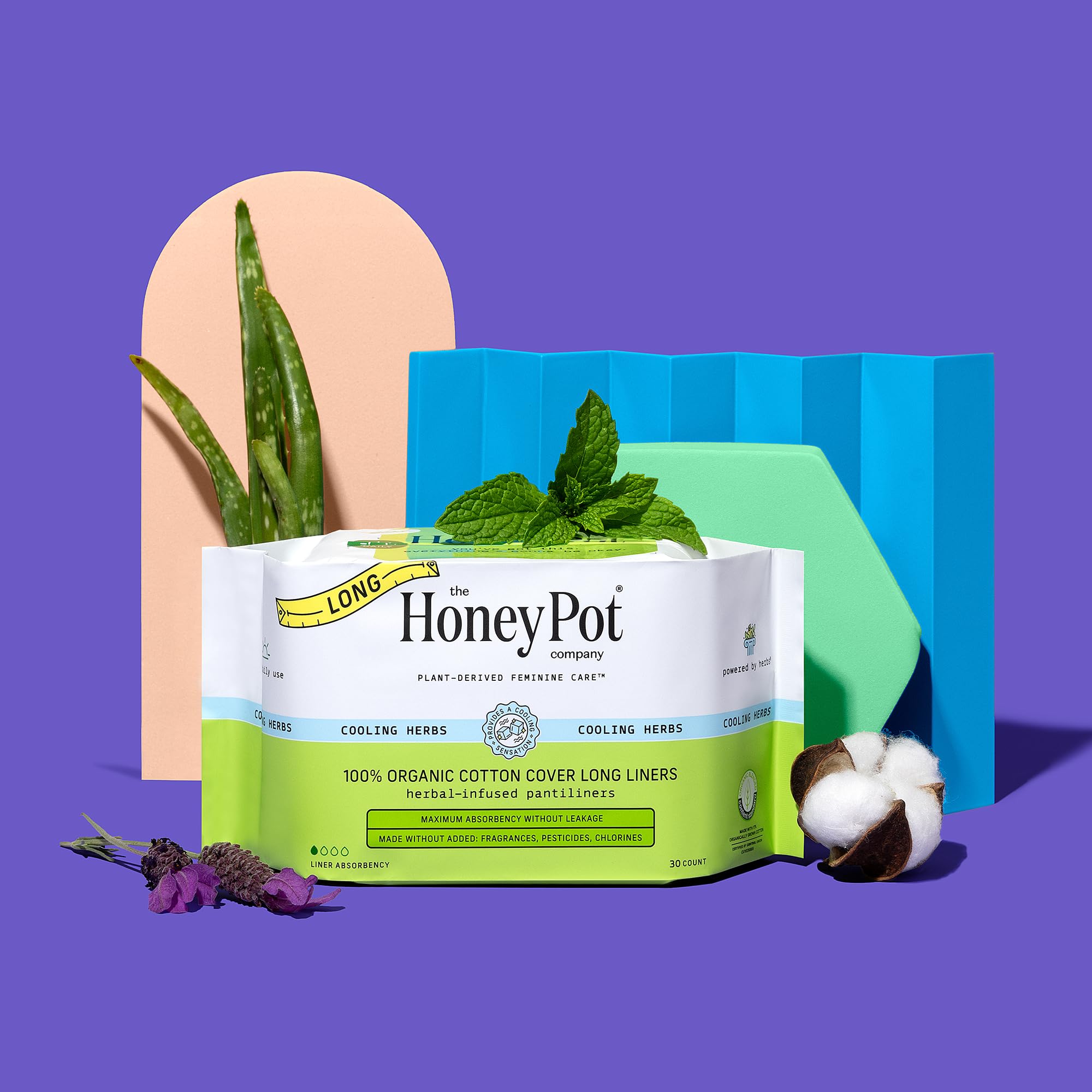 The Honey Pot Company - Herbal Panty Liners for Women - Long Panty Liners - Infused w/Essential Oils for Cooling Effect & Organi