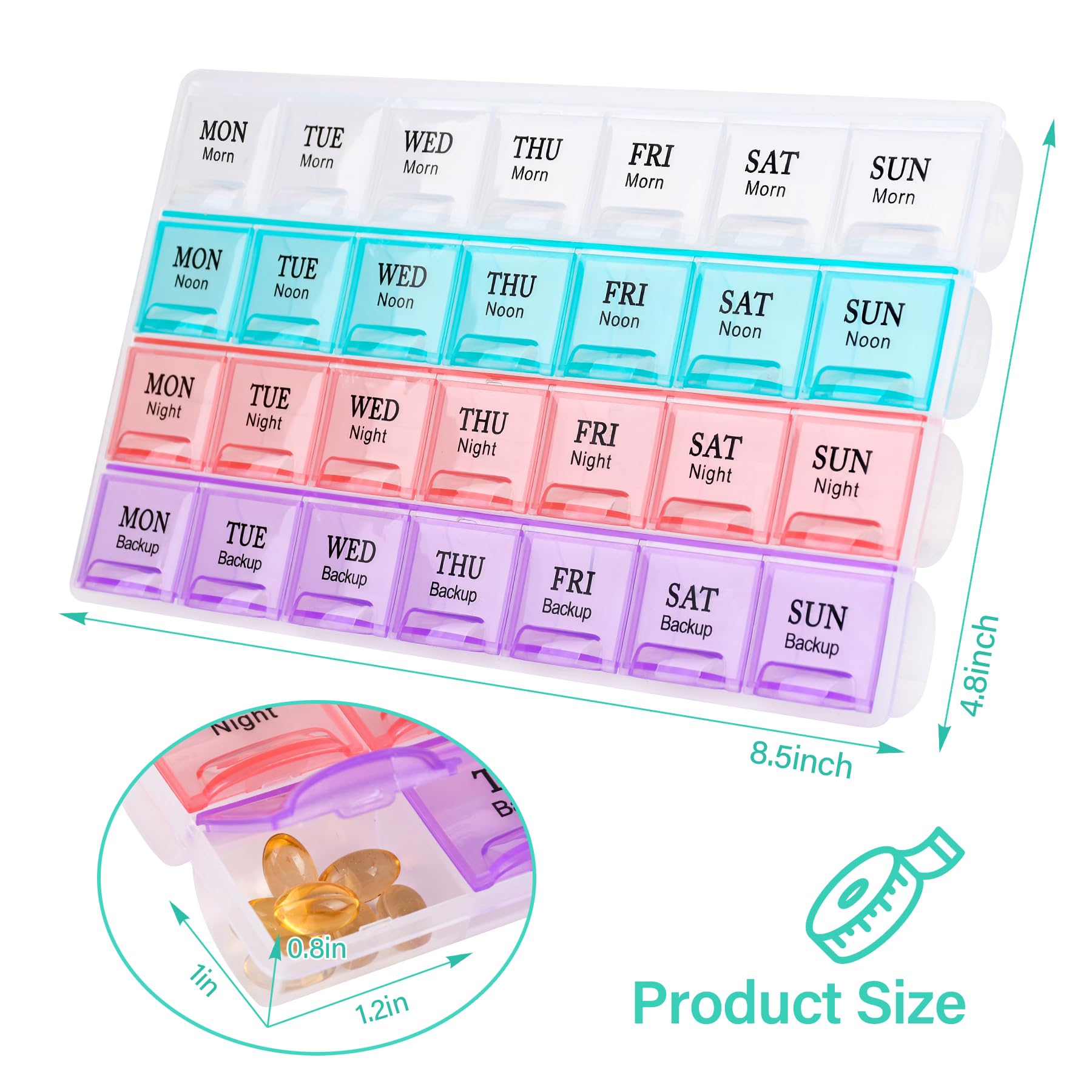 Large Weekly Pill Organizer 4 Times A Day, Moisture-Proof 7 Day Pill Box,Daily Pill Organizer,Travel Pill Cases Portable for Pil