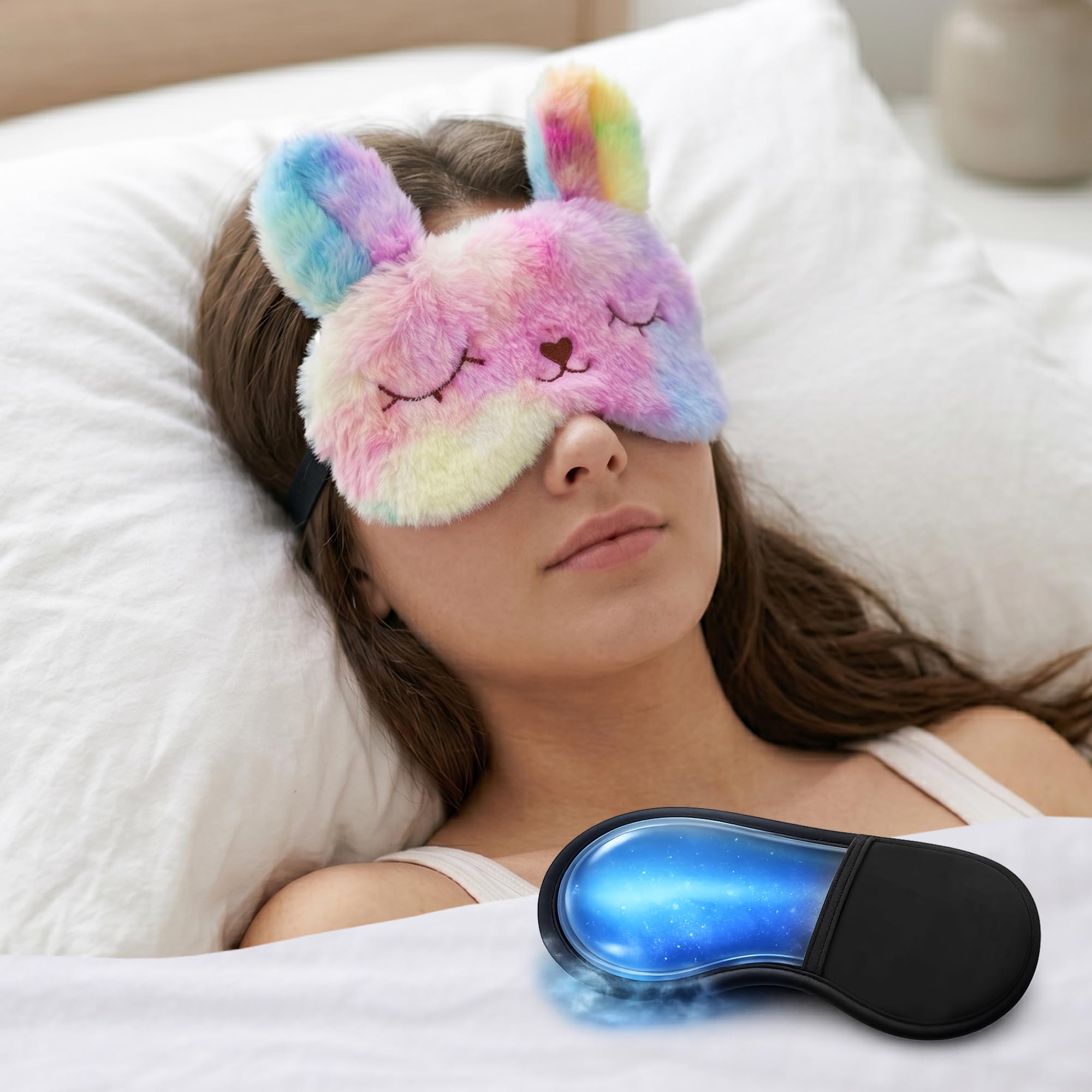 Jenna Cute Fur Gel Sleeping Eye Shade Mask Cover For Insomnia, Meditation, Puffy Eyes And Dark Circles Bunny Multi