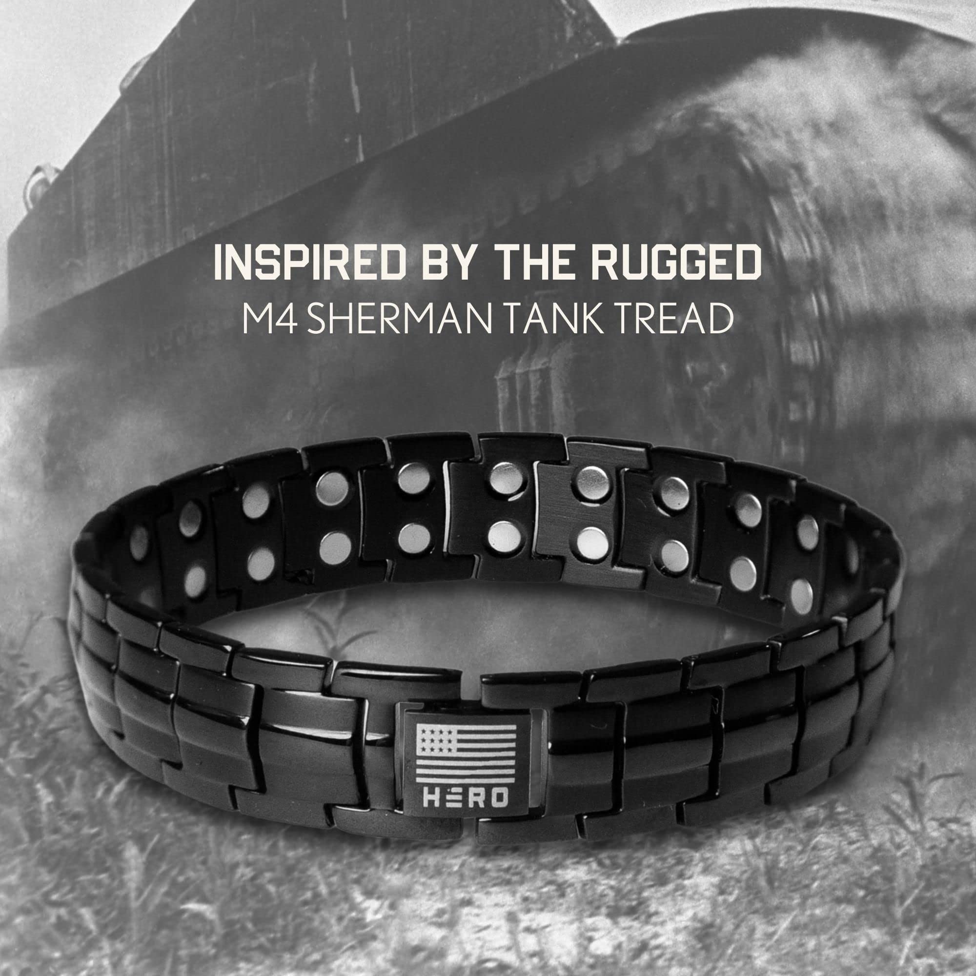 iHeartDogs Hero Company Titanium Magnetic Bracelet - Sherman Tank Track Magnetic Therapy Bracelet with Link Removal Tool