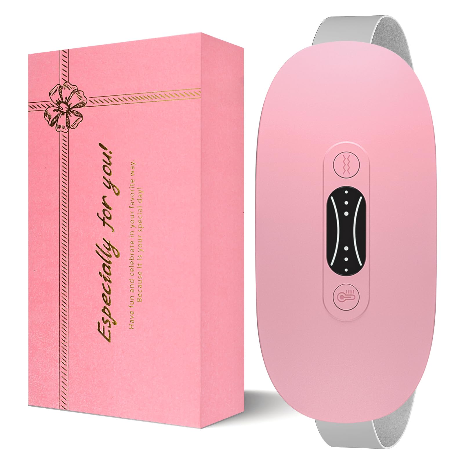 LISACOOL Portable Heating Pad for Period Cramps Cordless Menstrual Heating Pad with 3 Heat Levels and 3 Massage Modes, Birthday 