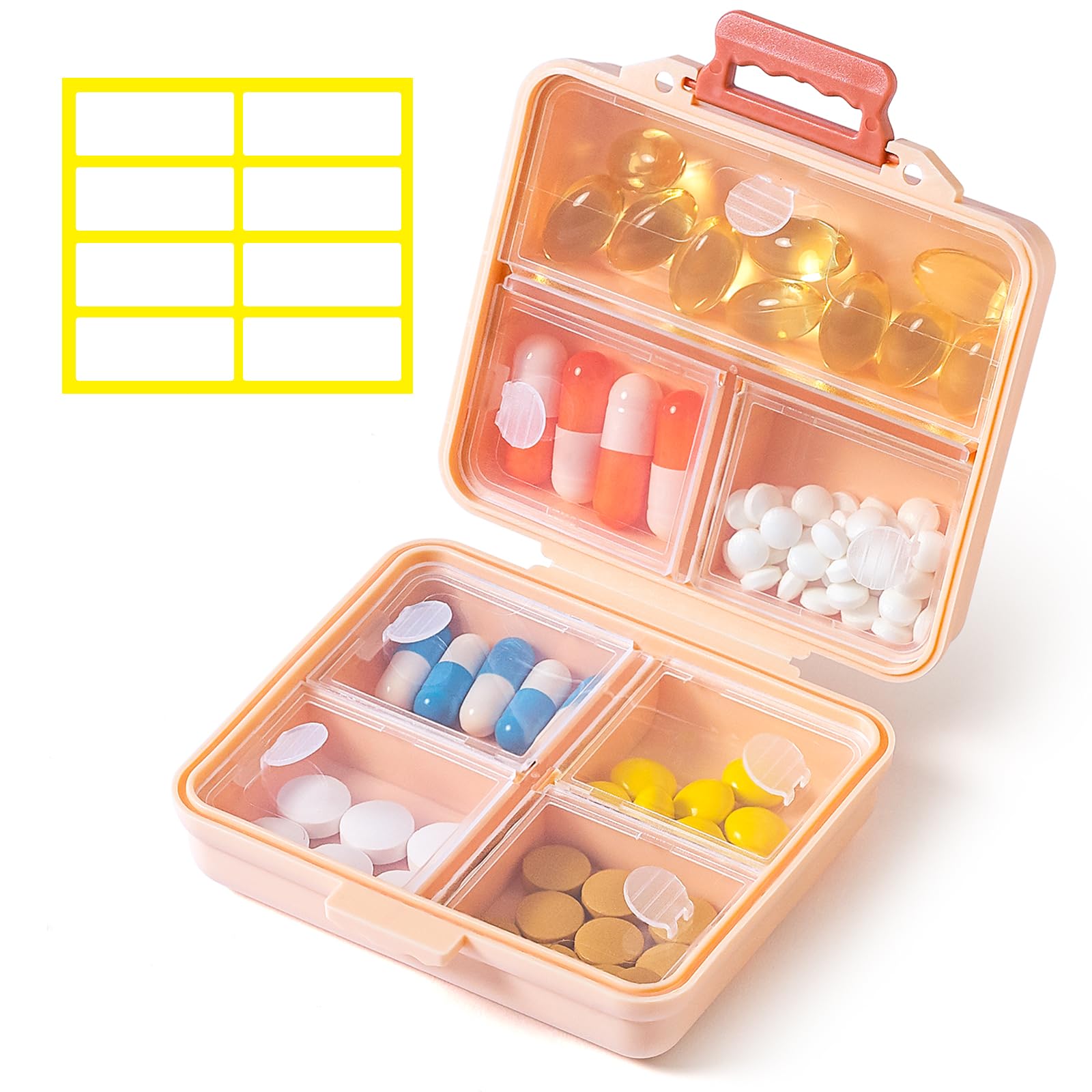 1 Pack Travel Pill Organizer,Portable Daily Pill Box,7 Grid Compartments Weekly Pill Case with Lables,Mini Medicine Organizer Bo