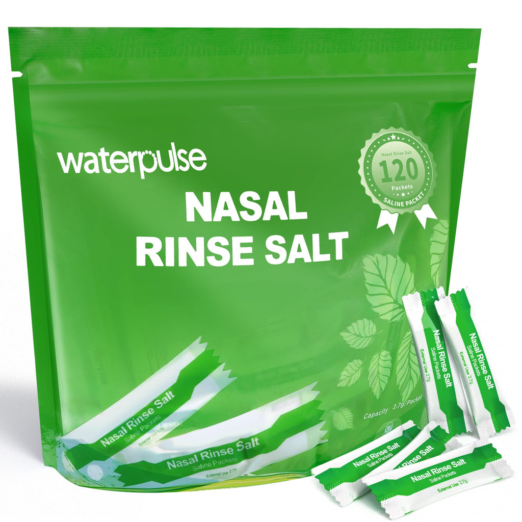 Waterpulse 120 Saline Packets,Premixed Neti Pot Salt Packets Individually Wrapped,Nasal Rinse Packets Sinus Rinsing Packets for 