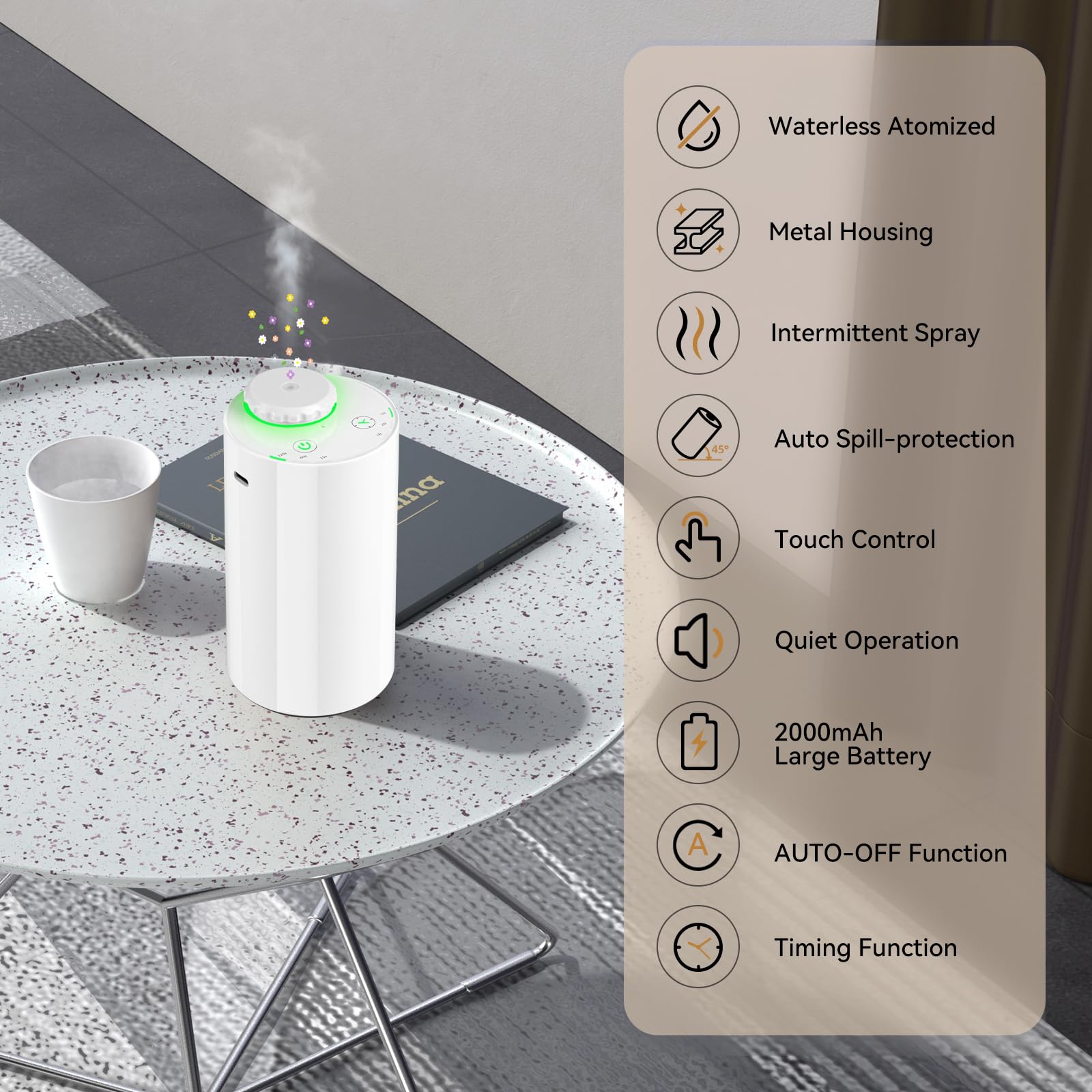 Waterless Diffuser for Essential Oil Nebulizer, 7 Colors LED Light, Battery Powered Mini Scent Air Machine, Aromatherapy Mist Di