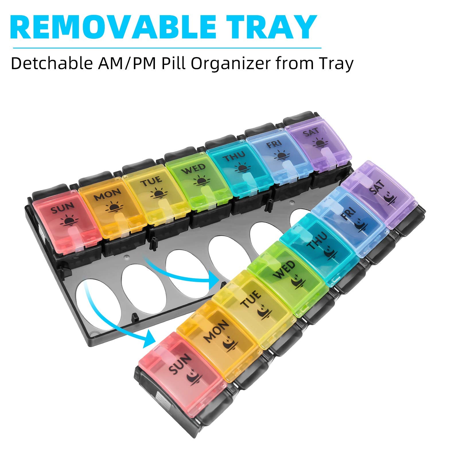 FGcase AM PM Weekly 7 Day Pill Organizer, Large Daily Pill Cases Pill Box with Easy Push Button, Pill Reminder Container for Med