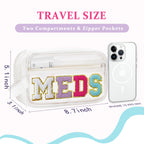 COSHAYSOO Clear MEDS Bag Medicine Zipper Pouch with Preppy Chenille Letter Patch, Small Medication Drug Pills Travel Storage Cas