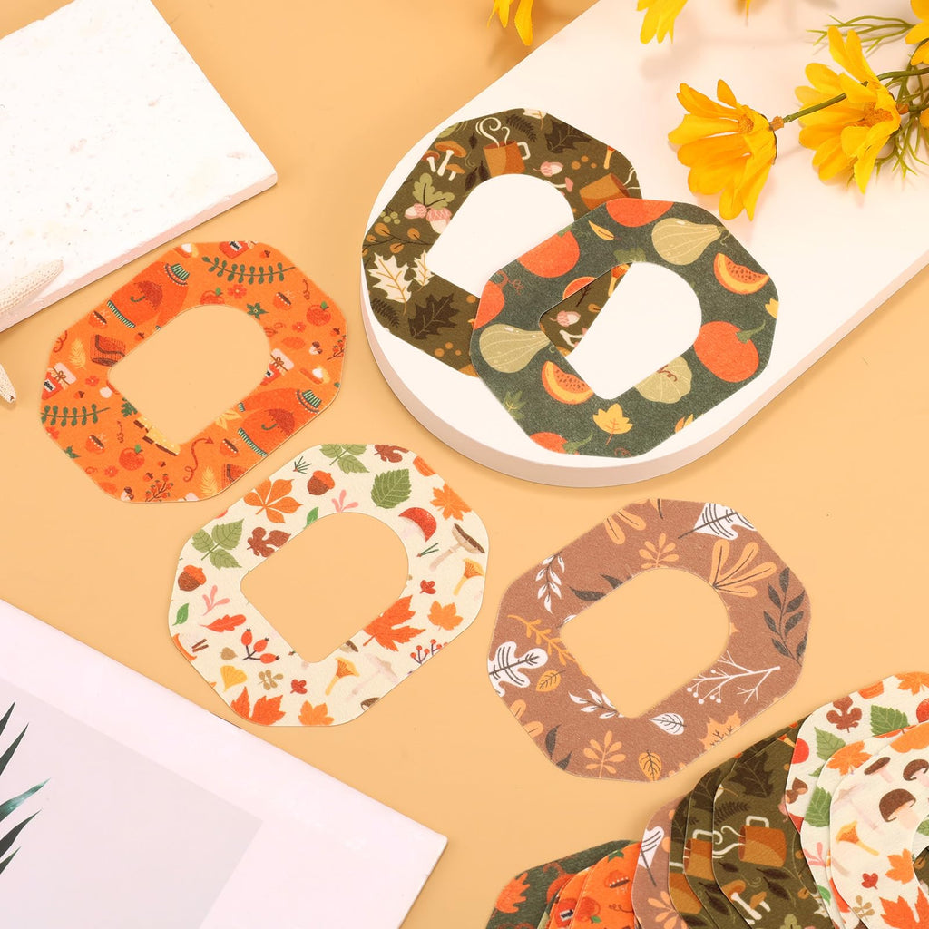 25pcs Adhesive Patches for Omnipod 5, Waterproof Breathable CGM Monitor Sensor Covers Fall Maple Leaf Design Glucose Overpatches