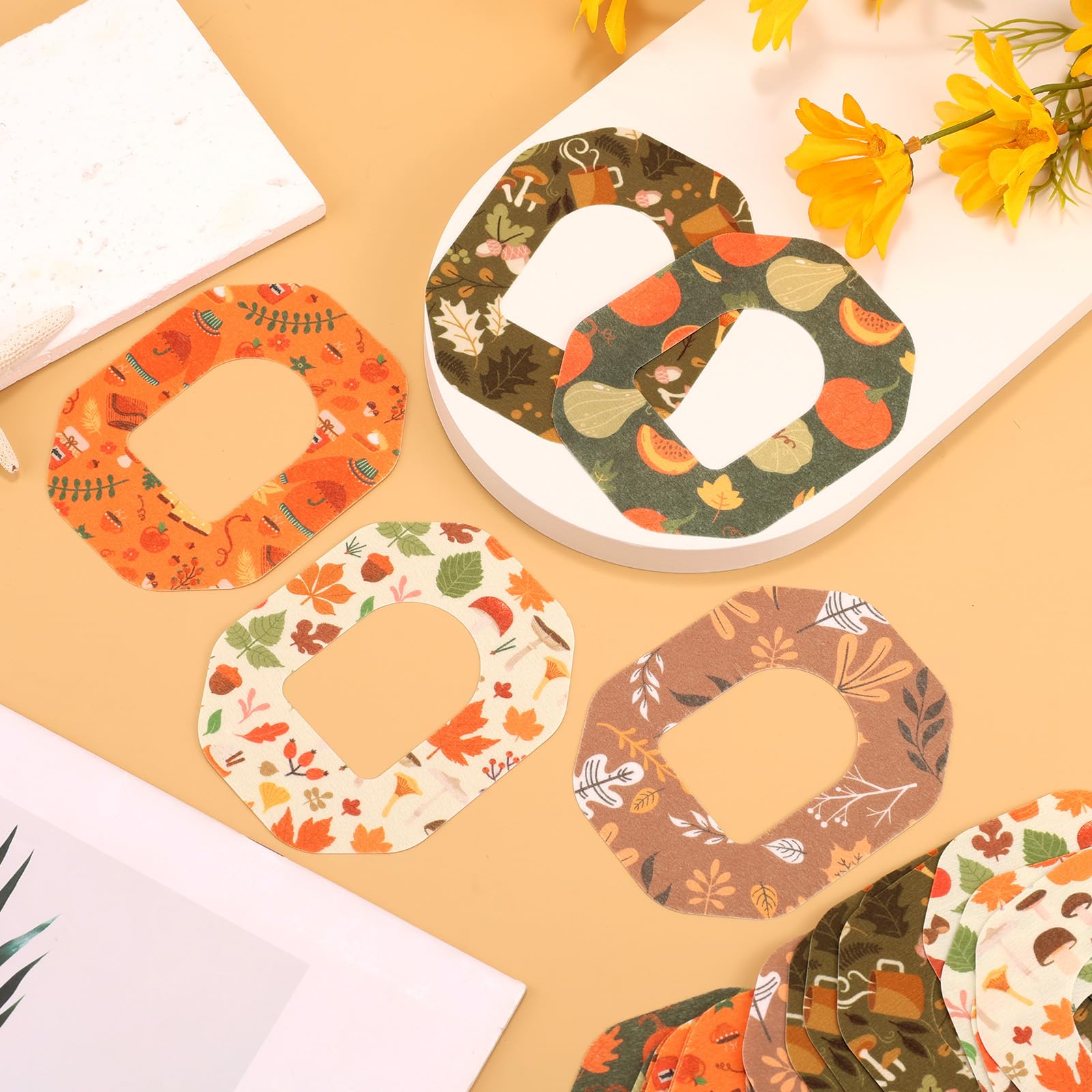 25pcs Adhesive Patches for Omnipod 5, Waterproof Breathable CGM Monitor Sensor Covers Fall Maple Leaf Design Glucose Overpatches
