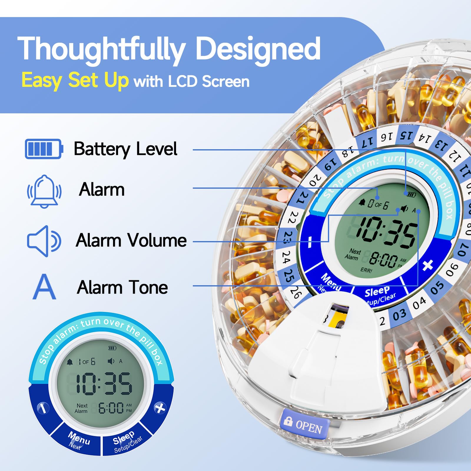 Windtrace Automatic Pill Dispenser for Elderly, Electronic Pill Organizer with Alarm & Light, 28 Day Smart Timed Medication Disp