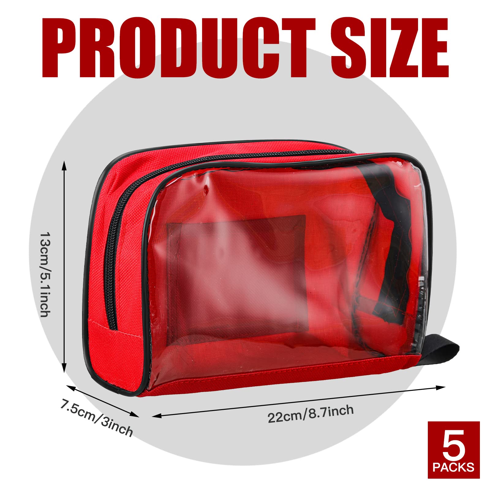 Sosation 5 Colors First Aid Kit Bag Empty Medical Kit Accessory Pouches Zippered Portable Travel Medicine Bag with Transparent W