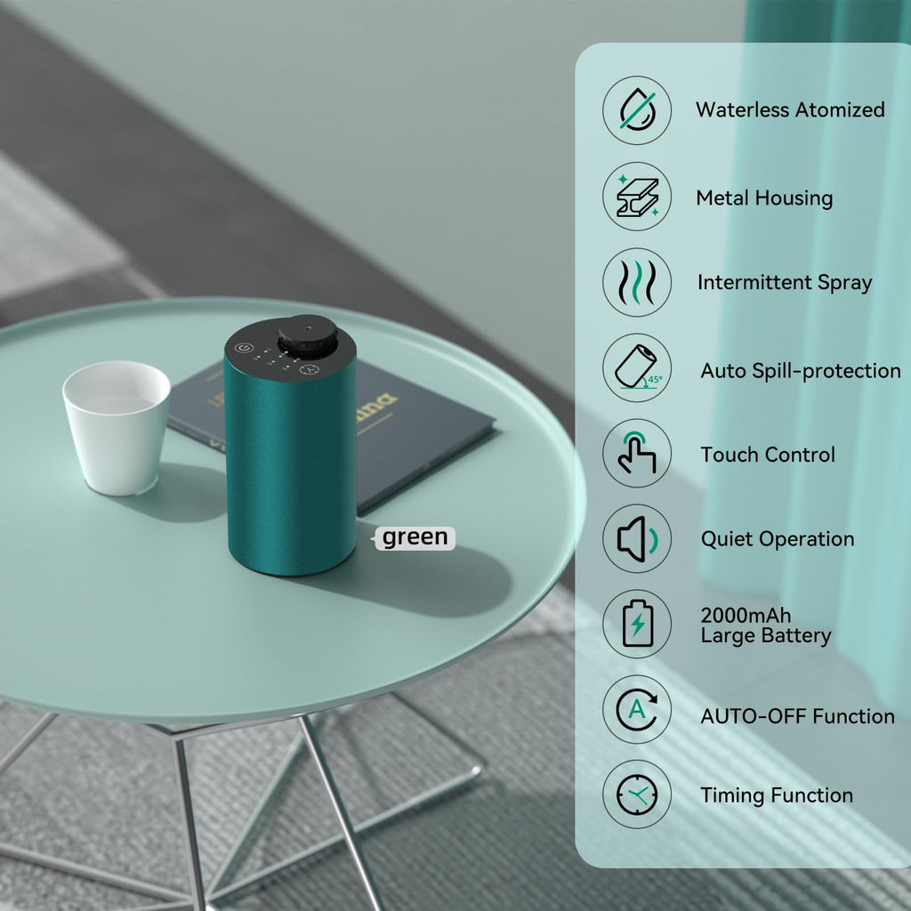 Waterless Diffuser for Essential Oil, Battery Operated Portable Nebulizer, Aromatherapy Scent Diffusers for Home Large Room, Car