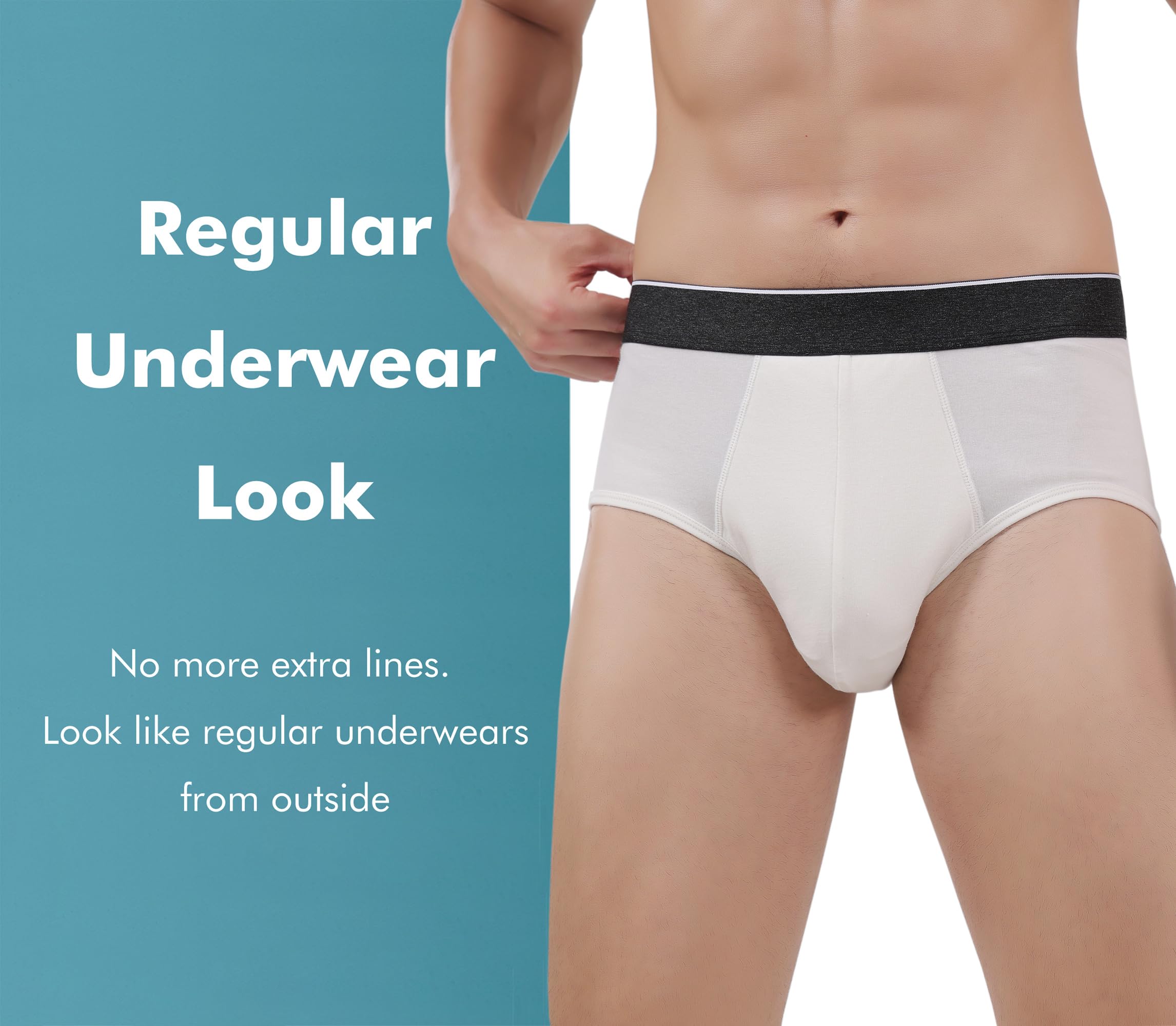 AIRCUTE Men Urinary Incontinence Underwear Washable Super Absorbency Briefs for Bladder Leak 160 ML 3 Pack (Black-Black-White, L