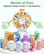 Daviky Pill Dispenser Daily, Large Pill Organizer with Wall-Mounted or Standing Use, 14 Days Pill Box, Push Button Design, Weekl