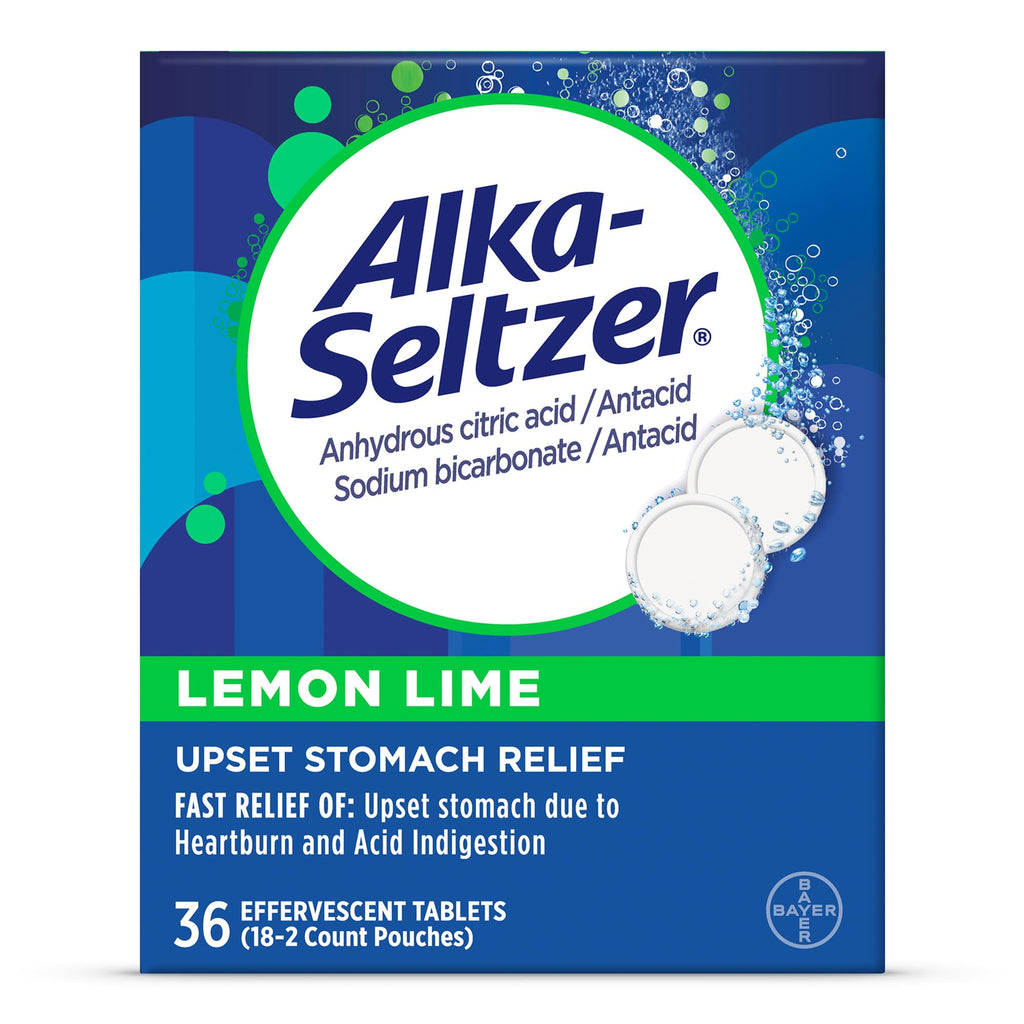 Alka-Seltzer Heartburn Relief Lemon Lime Flavor Effervescent Tablets, 4-in-1 Relief from Heartburn, Sour Stomach, Acid Indigesti