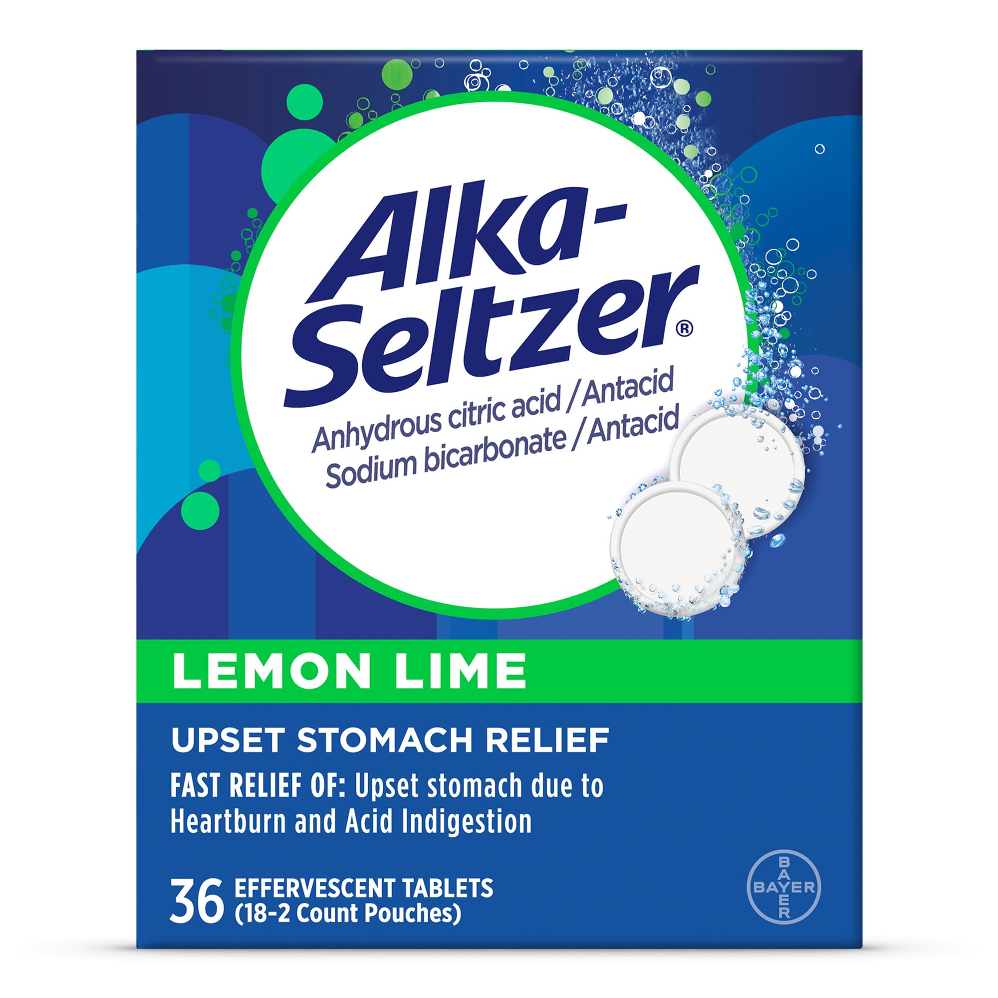 Alka-Seltzer Heartburn Relief Lemon Lime Flavor Effervescent Tablets, 4-in-1 Relief from Heartburn, Sour Stomach, Acid Indigesti