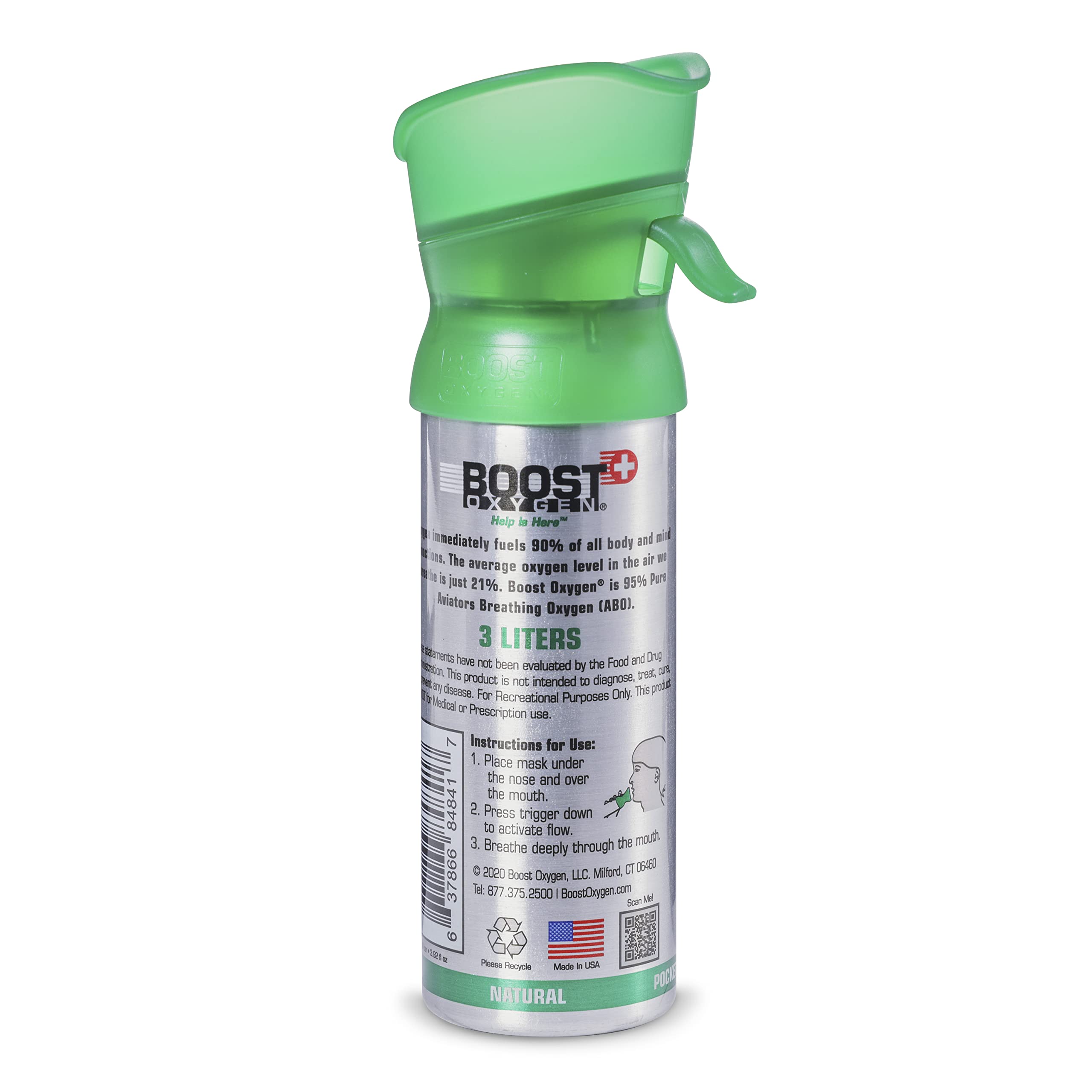 Boost Oxygen Pocket Size Natural 3L Canister | Respiratory Support for Aerobic Recovery, Altitude, Performance & Health (1 Pack)