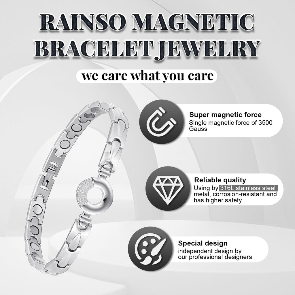 RainSo Womens Elegant Stainless Steel Magnetic Bracelets 3500 Gauss with Gift Box Adjustable