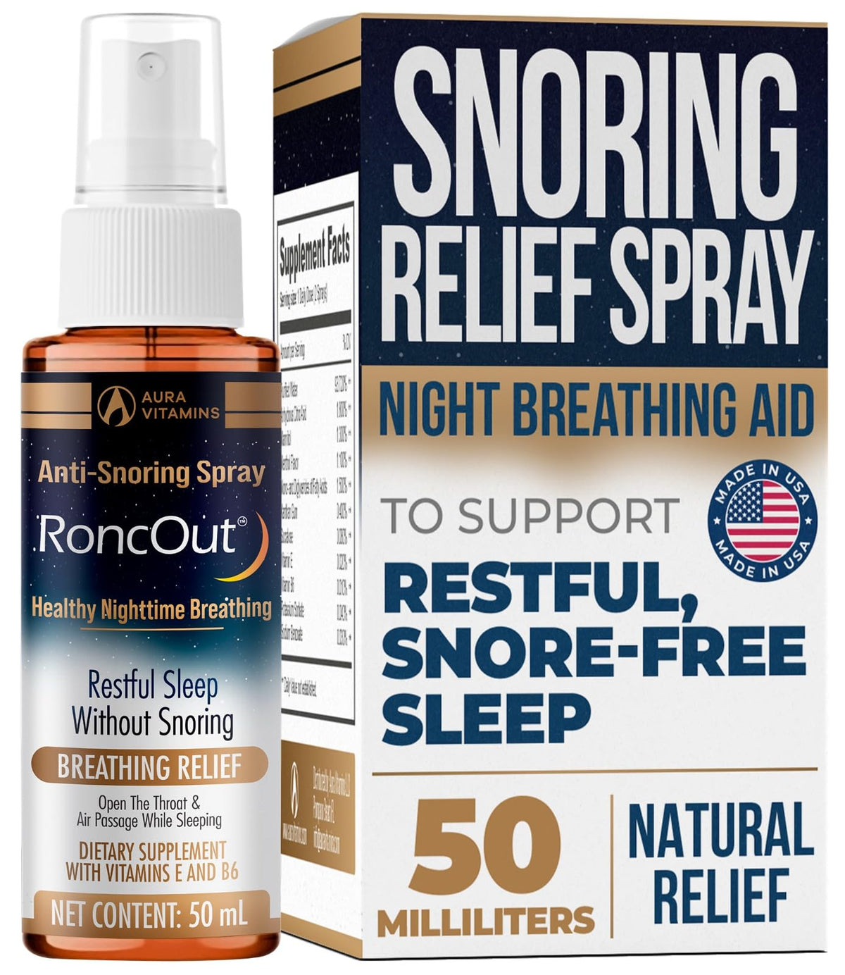 RoncOut Anti Snoring Spray 30 ml | Natural Supplement with Biopolysaccharides and Vitamins | Throat Lubricant to Reduce Snoring 
