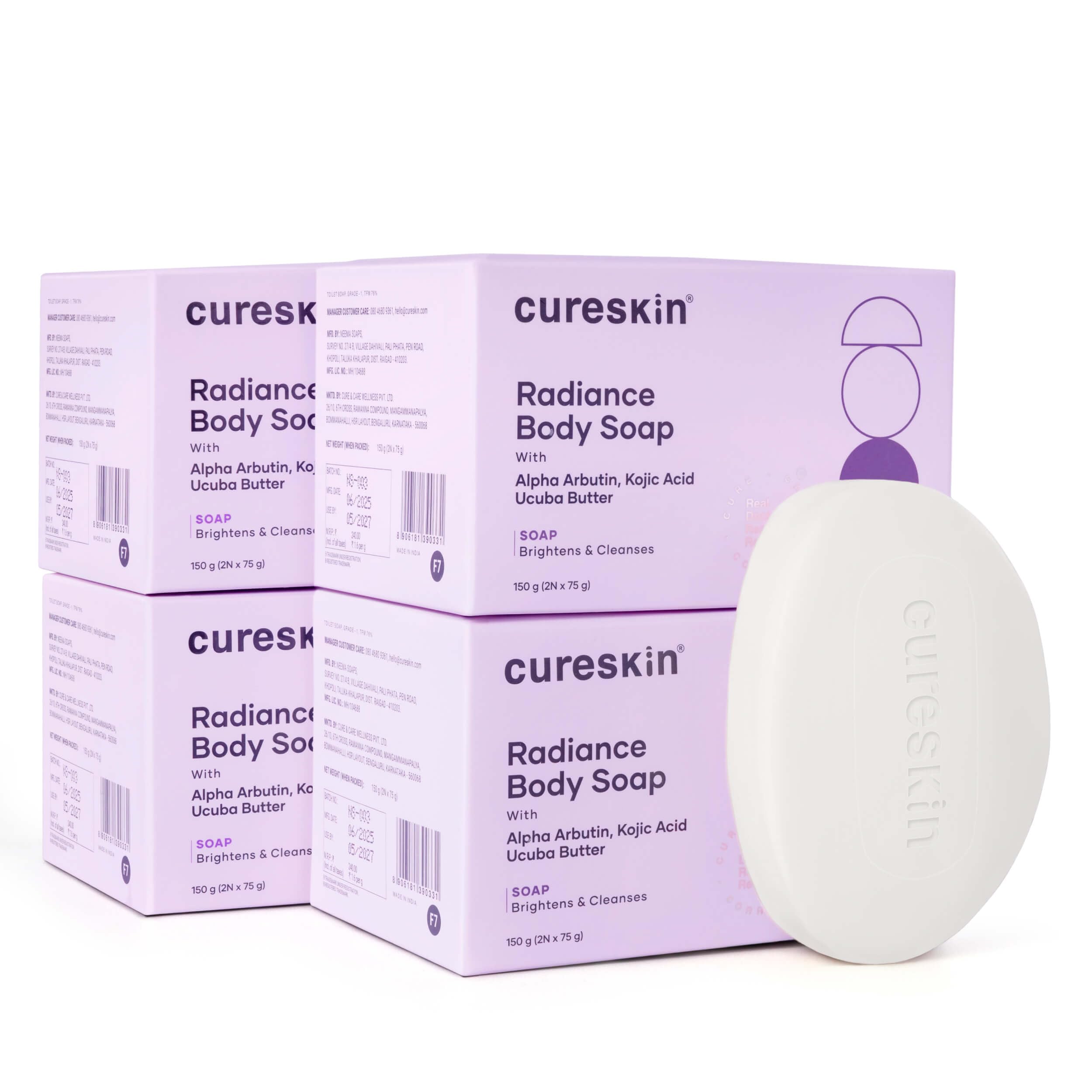 Cureskin Radiance Body Soap | For Pigmentation & Sun Damage With Alpha Arbutin, Kojic Acid And Ucuba Butter | Soap Tan Removal, 