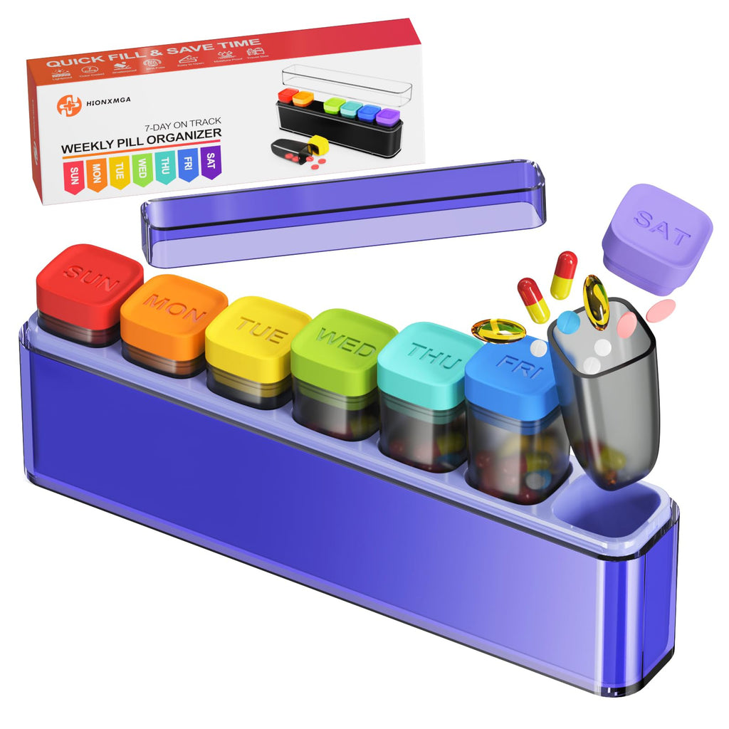 Weekly Pill Organizer 1 Time a Day, HIONXMGA Portable Detachable Travel Pill Box 7 Day, Large Once Daily Pill Holder Case, Purpl