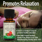 Natures Answer USDA Organic Geranium Essential Oil, 100% Pure | Natural Aromatherapy Oil for Diffuser/Humidifier, Steam Distille