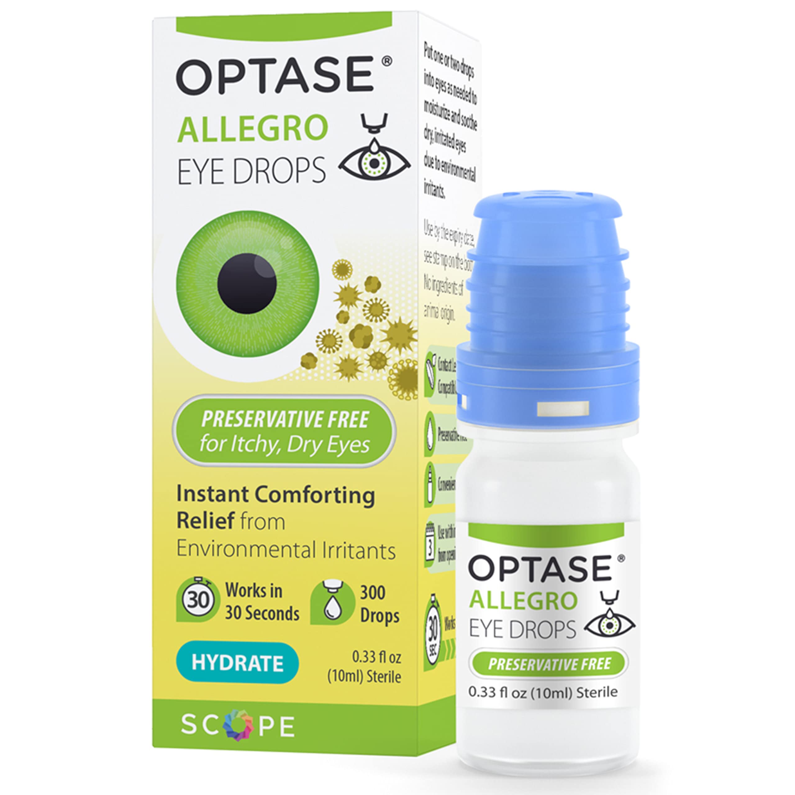 Optase Allegro Eye Drops for Dry Eyes - Lubricating Drops for Dry, Red, and Itchy Eyes - Relief from Seasonal Irritants - Contac