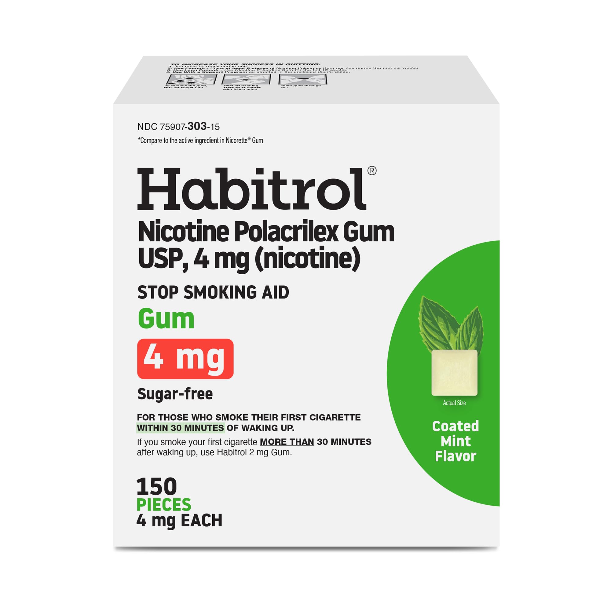 Habitrol Nicotine Gum - 4 mg, Mint Flavor, 150 Count - Reduces Cravings & Helps Quit Smoking