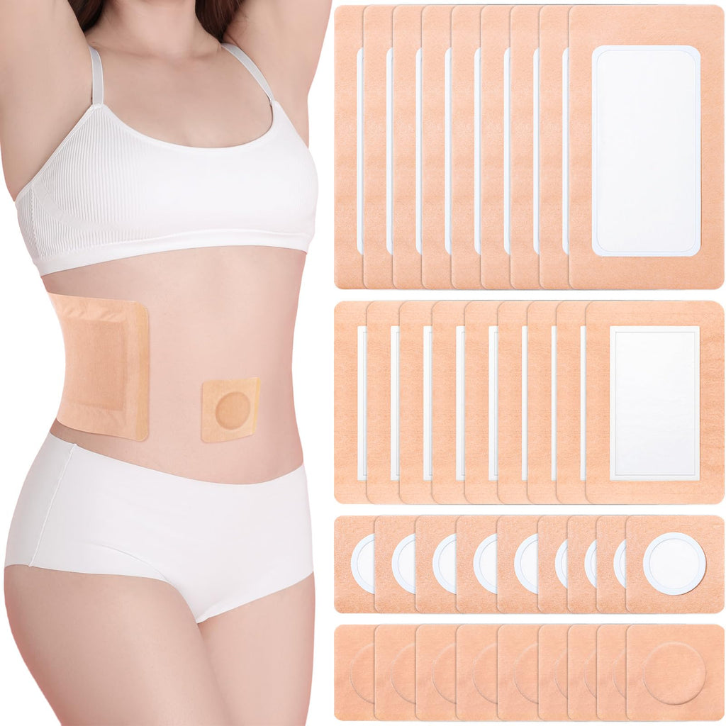Geiserailie 120 Pcs Castor Oil Patches Kit Disposable Castor Oil Pack Wrap Self Adhesive Multi Size Pads for Neck Belly Waist St