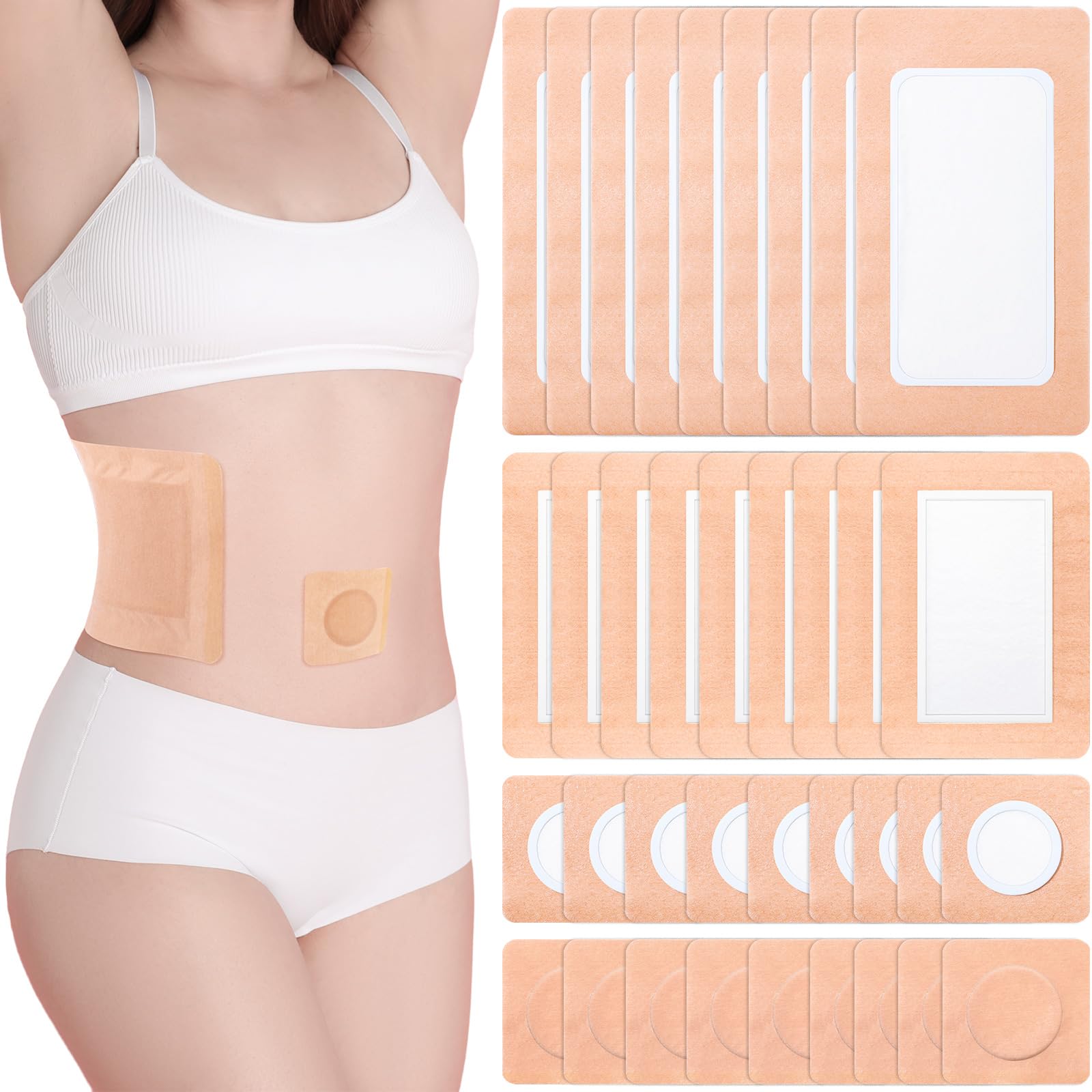 Geiserailie 120 Pcs Castor Oil Patches Kit Disposable Castor Oil Pack Wrap Self Adhesive Multi Size Pads for Neck Belly Waist St