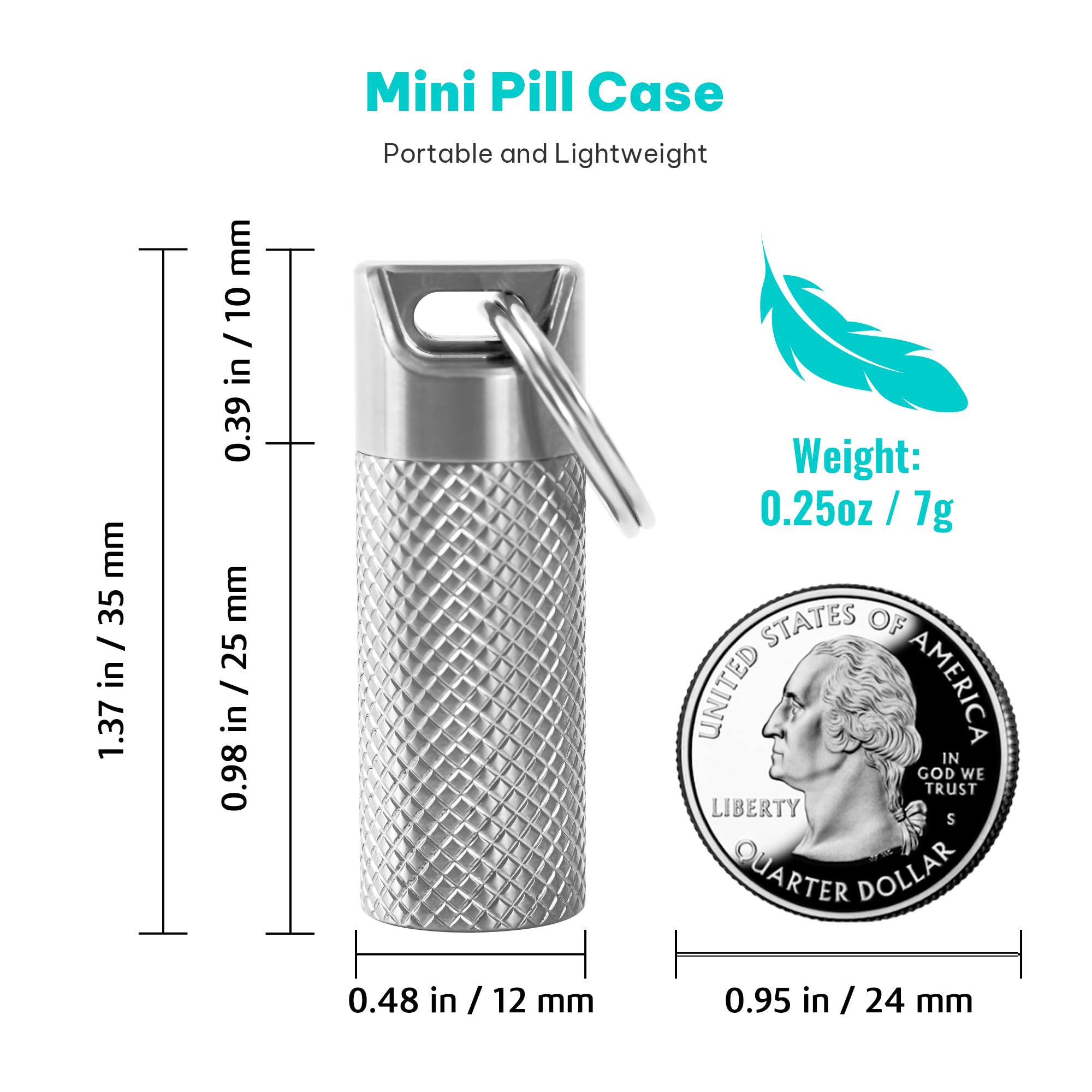 Titanium Pill Box Keychain, Waterproof Compact Pill Organizer for Emergency Pills & Vitamins, Portable Keyring Necklace Holder,
