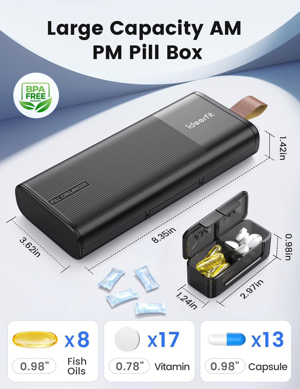Weekly Pill Organizer 2 Times a Day, 7 Day AM PM Pill Box with Built-in Desiccant, Portable Medicine Case with 7 Detachable Cont