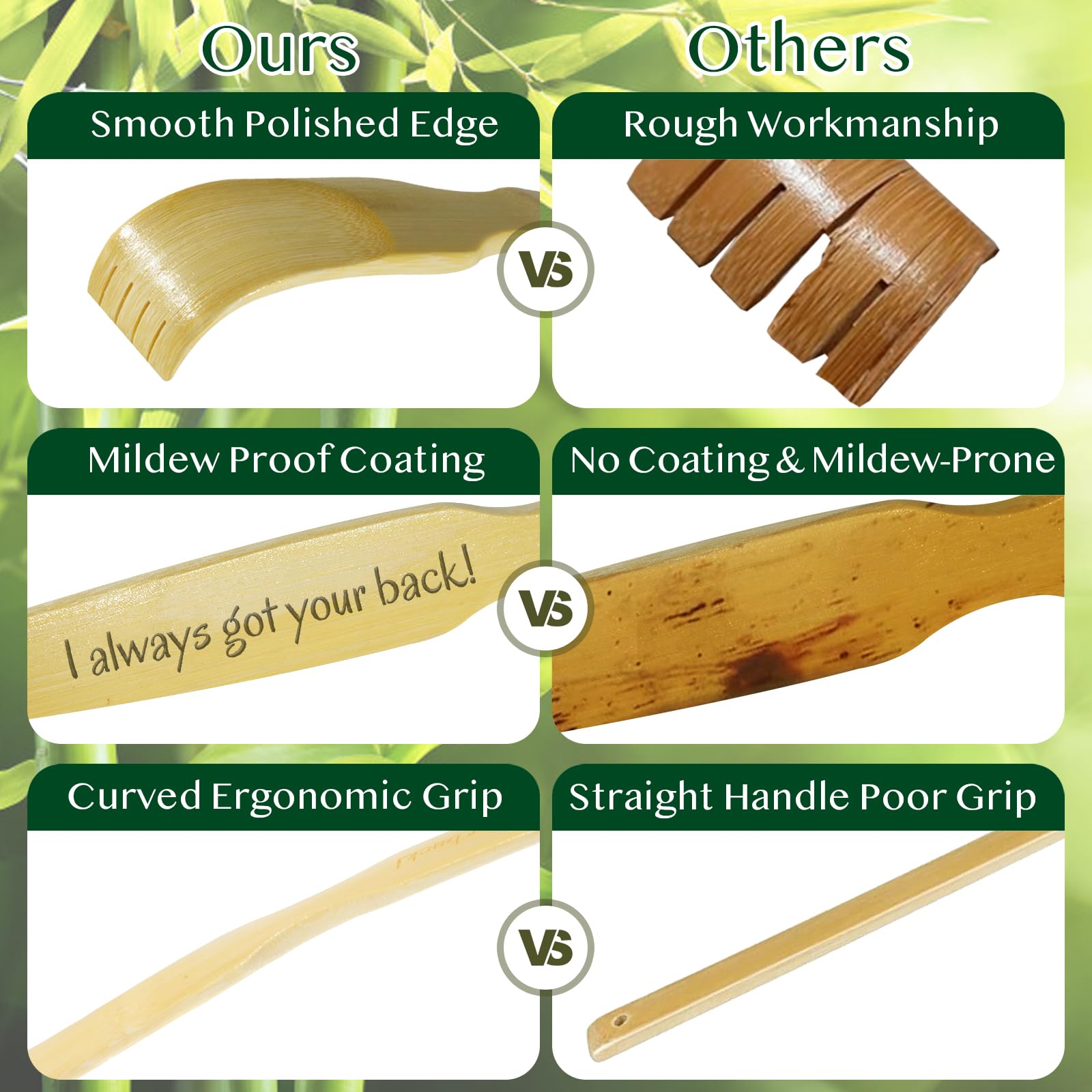 Pheuphry 2 Pack Bamboo Back Scratcher Engraved with I Always Got Your Back, 16.5 Inch Long Handle Wooden Back Scratcher for Men