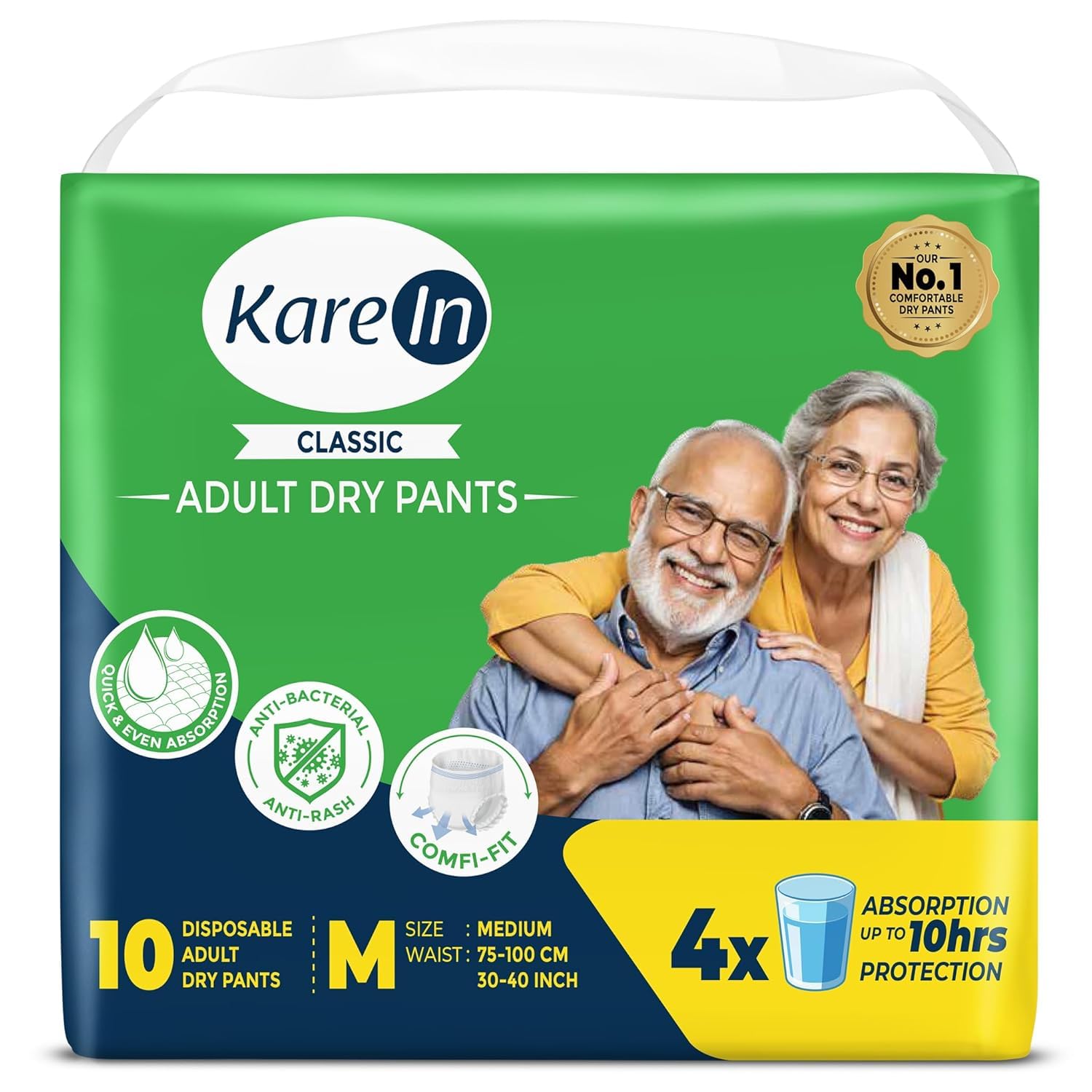 Karein Classic Adult Diaper Pant M Size, Medium, Waist (75100 Cm 3040), 10 Unit, Long Protection Hour, Unisex, Quick & Even 