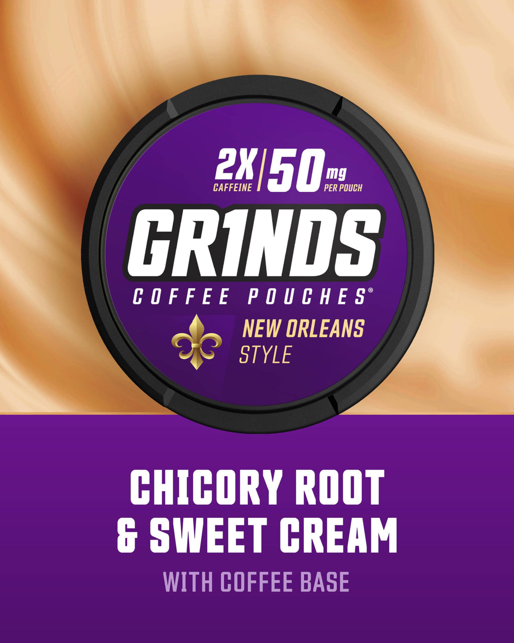 Grinds Coffee Pouches |Tobacco Free, Nicotine Free Healthy Alternative | 6 Cans of New Orleans | Made in the USA | 18 Pouches Pe