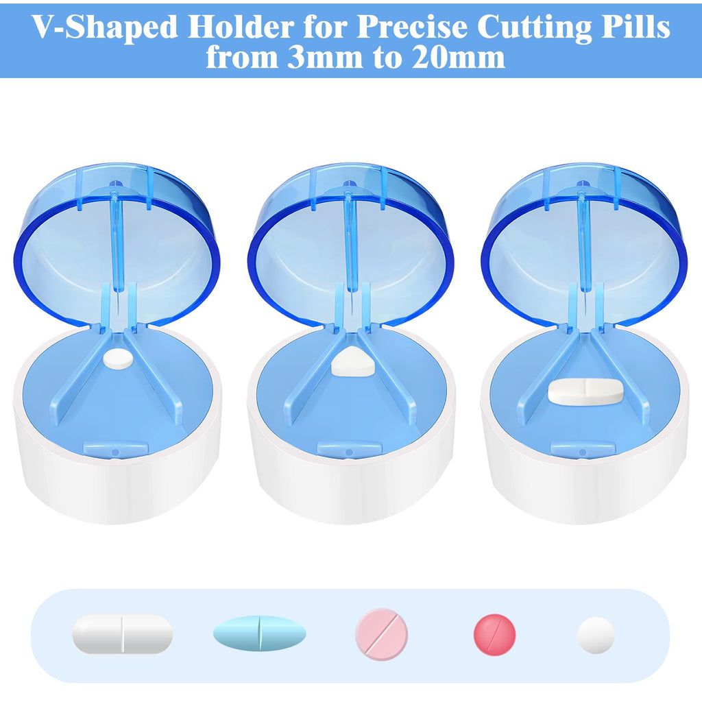 3-in-1 Pill Crusher Cutter with Storage Box, Pill Grinder with Brush Small Bags, PillCrusher Fine Powder with Stainless Steel Gr