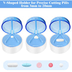 3-in-1 Pill Crusher Cutter with Storage Box, Pill Grinder with Brush Small Bags, PillCrusher Fine Powder with Stainless Steel Gr