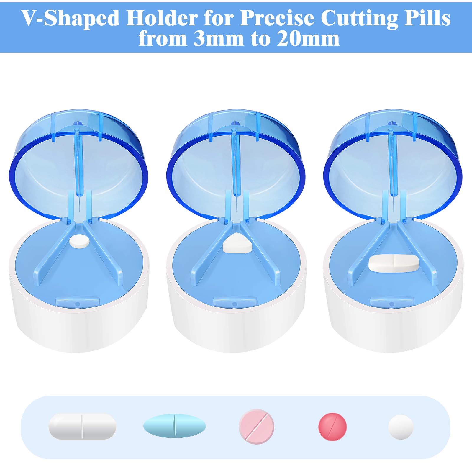 3-in-1 Pill Crusher Cutter with Storage Box, Pill Grinder with Brush Small Bags, PillCrusher Fine Powder with Stainless Steel Gr
