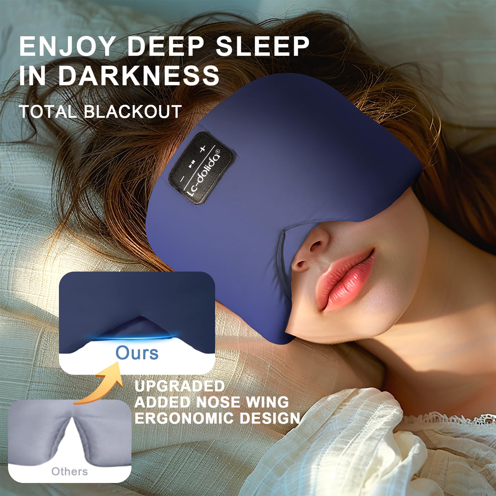 LC-dolida Sleep Mask with Bluetooth Headphones, Ice Silk Sleep Headphones with Bluetooth 5.4, Total Blackout Eye Mask for Sleepi