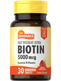 Sundance Fast Dissolve Biotin 5000Mcg | 30 Tablets | Essential B-Vitamin | Natural Berry Flavor | Vegetarian, Non-Gmo, And Glute