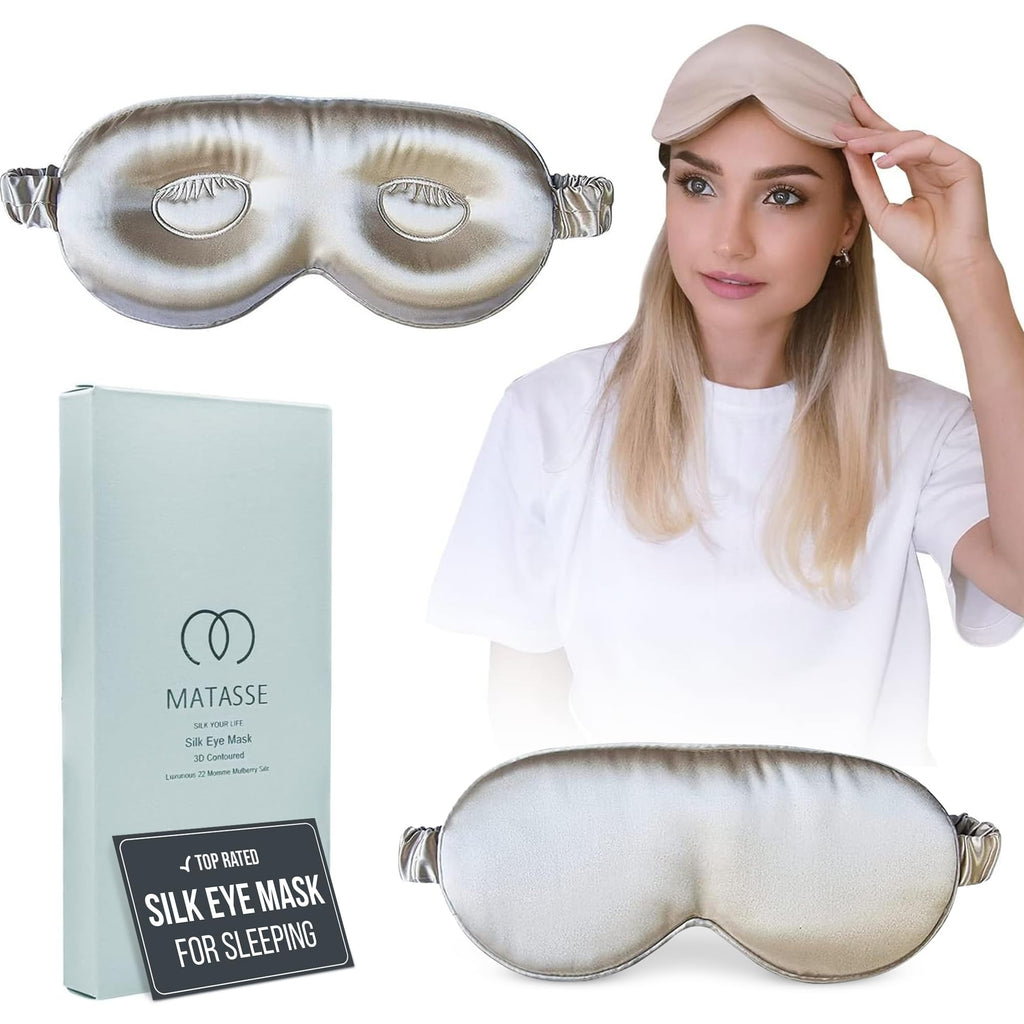 MATASSE 22 Momme Mulberry Silk Eye Sleeping Mask with Adjustable Strap- 3D Contoured Eye Mask for Sleeping, Eye Cover Sleep Mask