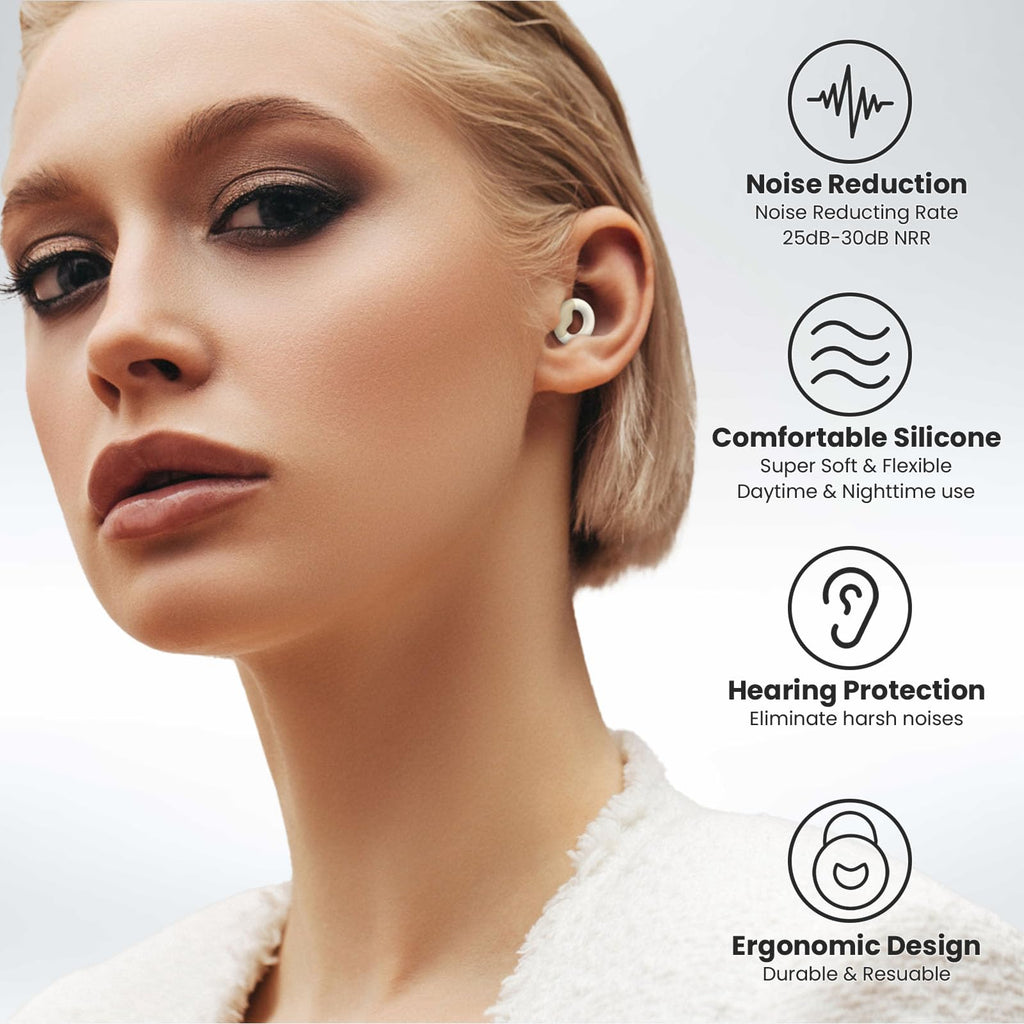 JUSTRVN Ear Plugs for Sleeping, 2 Pairs of Reusable Earplugs for Noise Reduction 25dB-30dB with 8 Ear Tips, Soft Hearing Protect