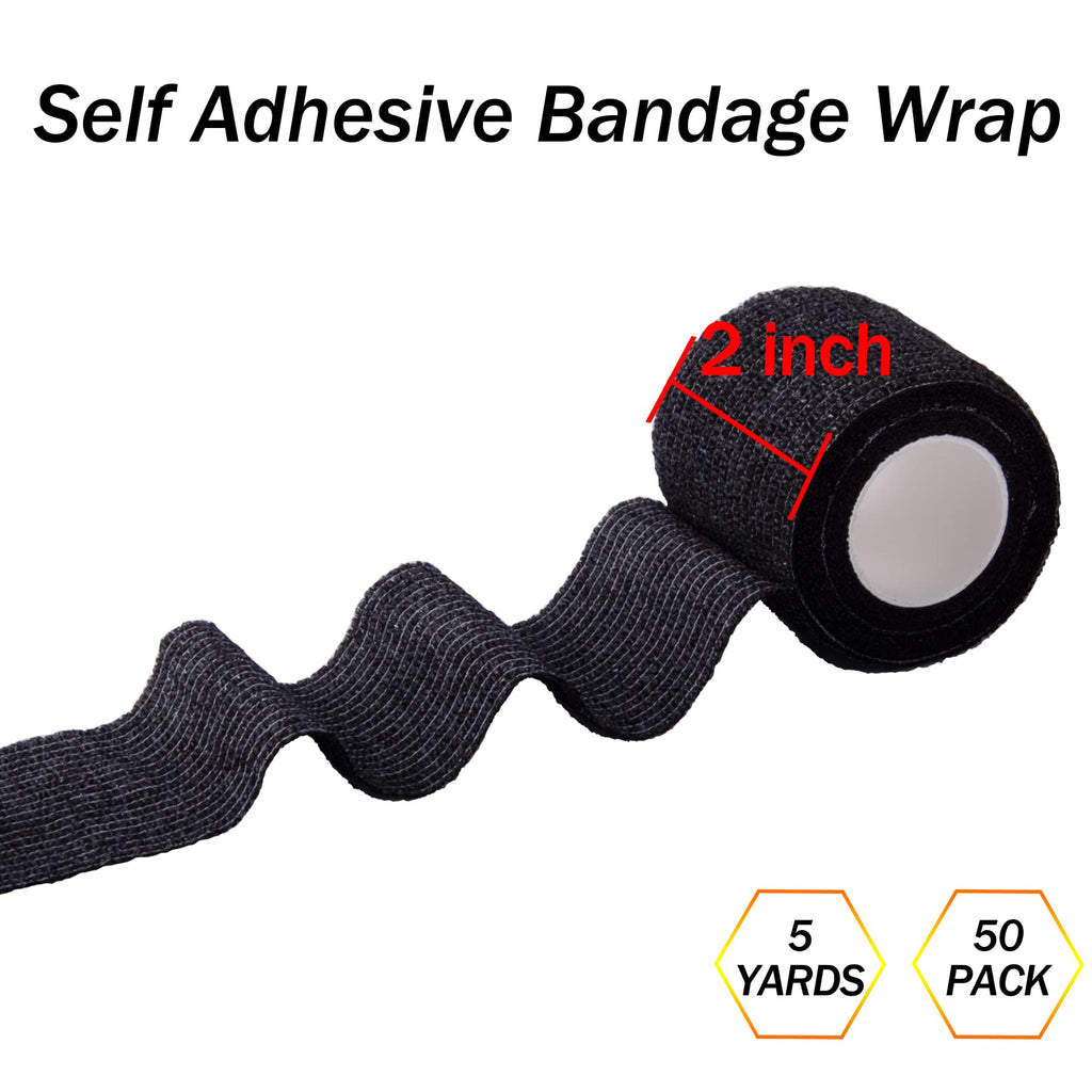 BQTQ 50 Rolls Self Adhesive Bandage Wrap Black Bandage Tape Self Adherent Wrap 2 inch Bandages Self Adhesive Wraps Stretch Banda