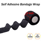BQTQ 50 Rolls Self Adhesive Bandage Wrap Black Bandage Tape Self Adherent Wrap 2 inch Bandages Self Adhesive Wraps Stretch Banda